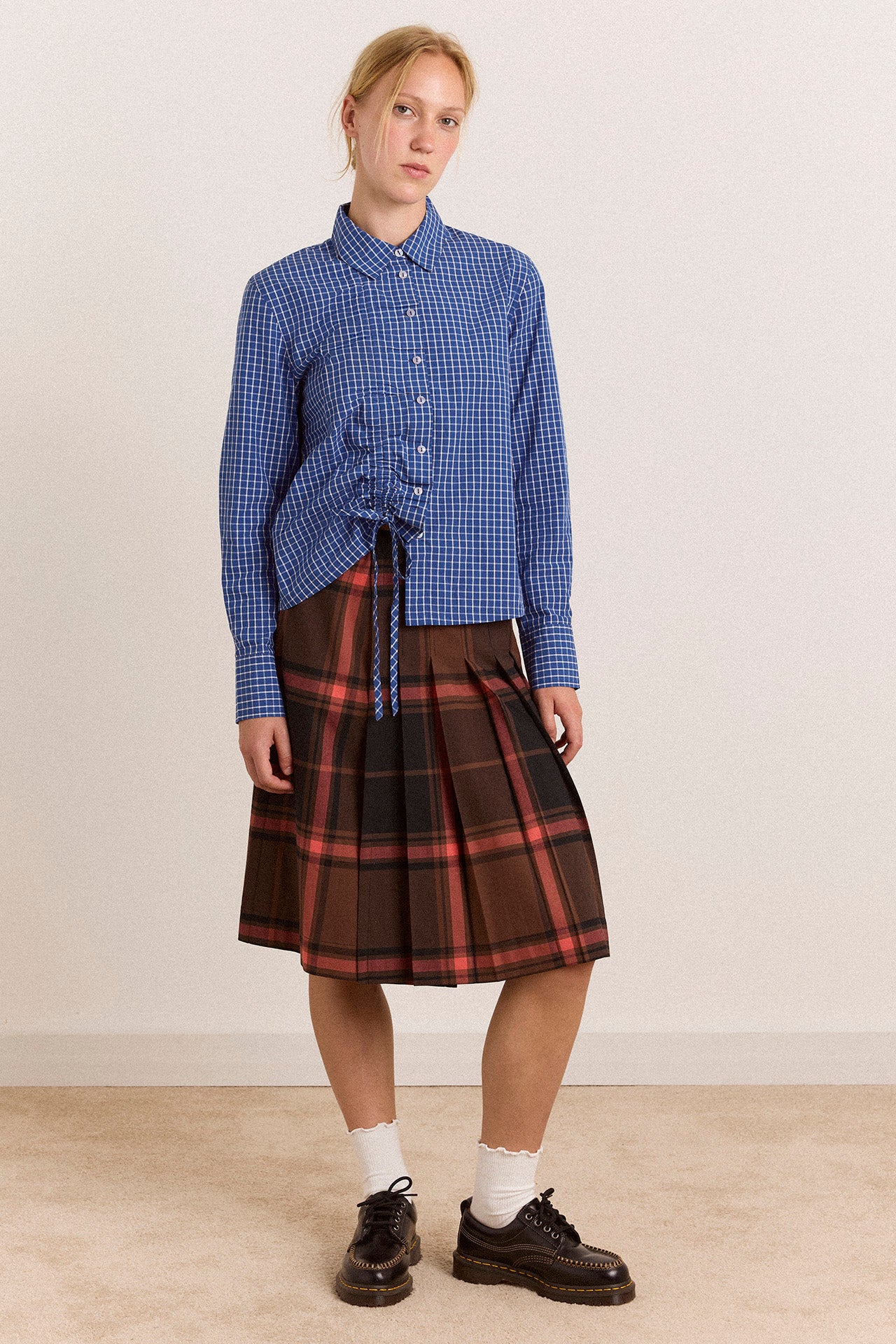 Damson Madder Talia Ruched Shirt // Blue Check
