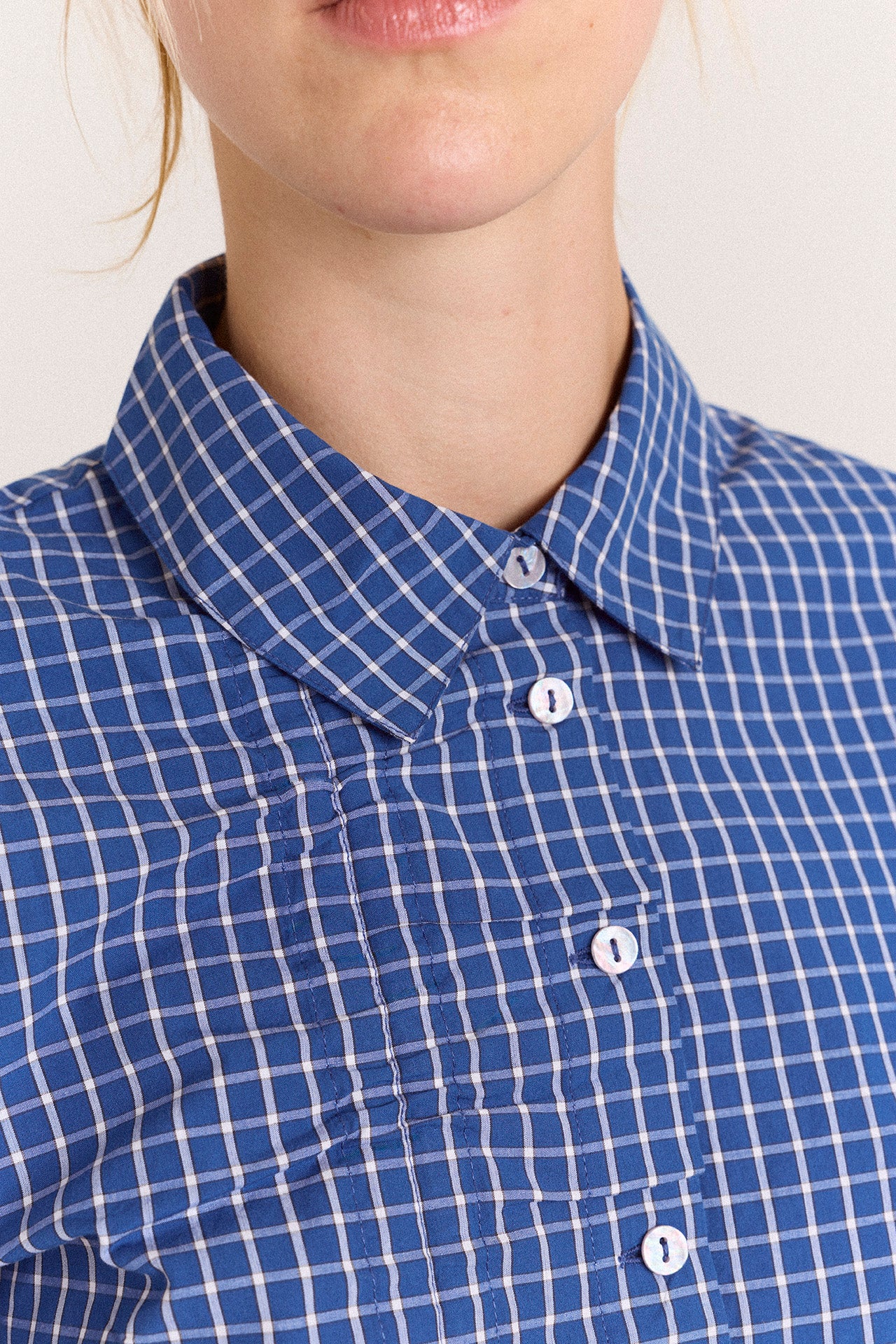 Damson Madder Talia Ruched Shirt // Blue Check