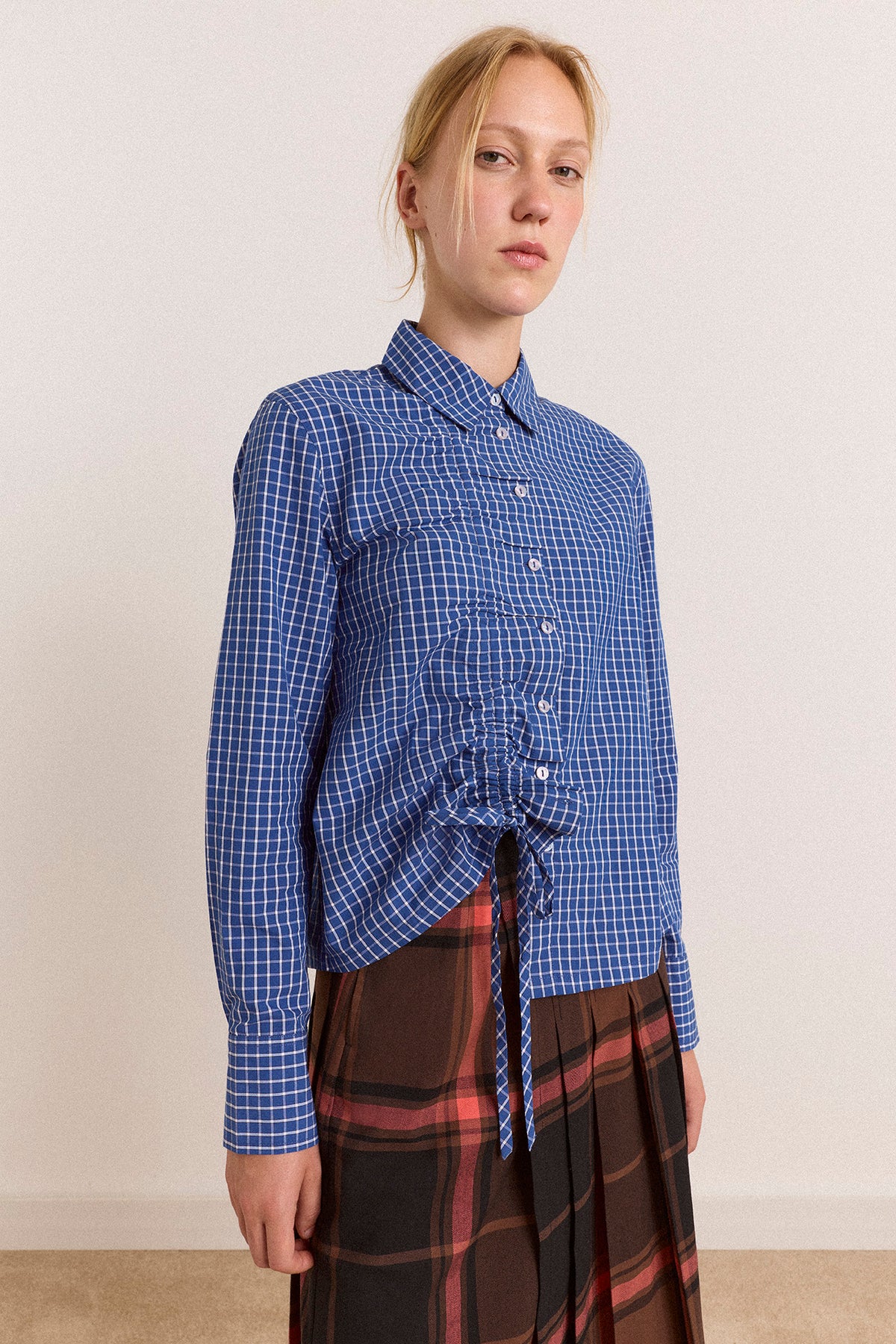 Damson Madder Talia Ruched Shirt // Blue Check