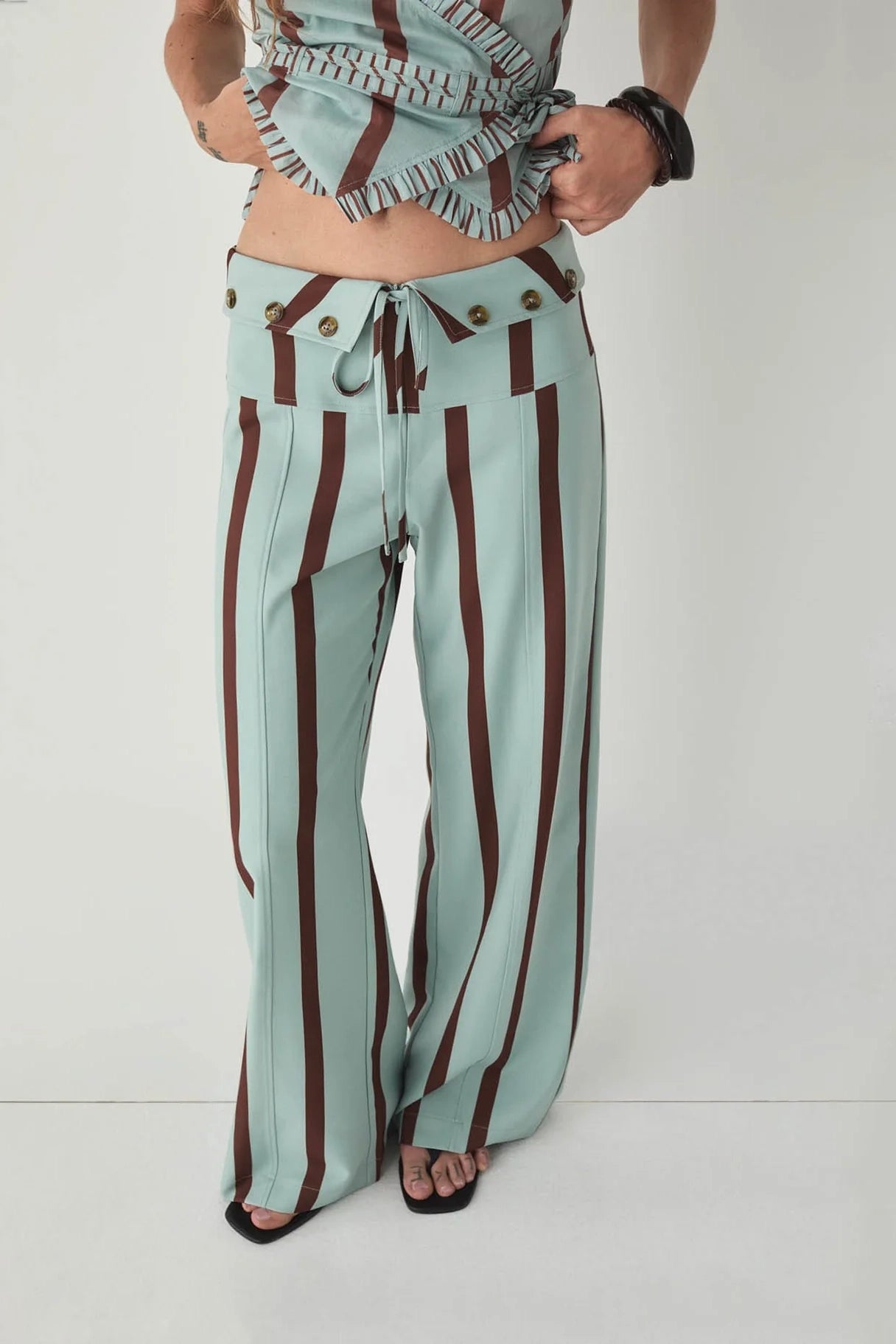 Laagam Tashi Striped Flow Pants // Turquoise