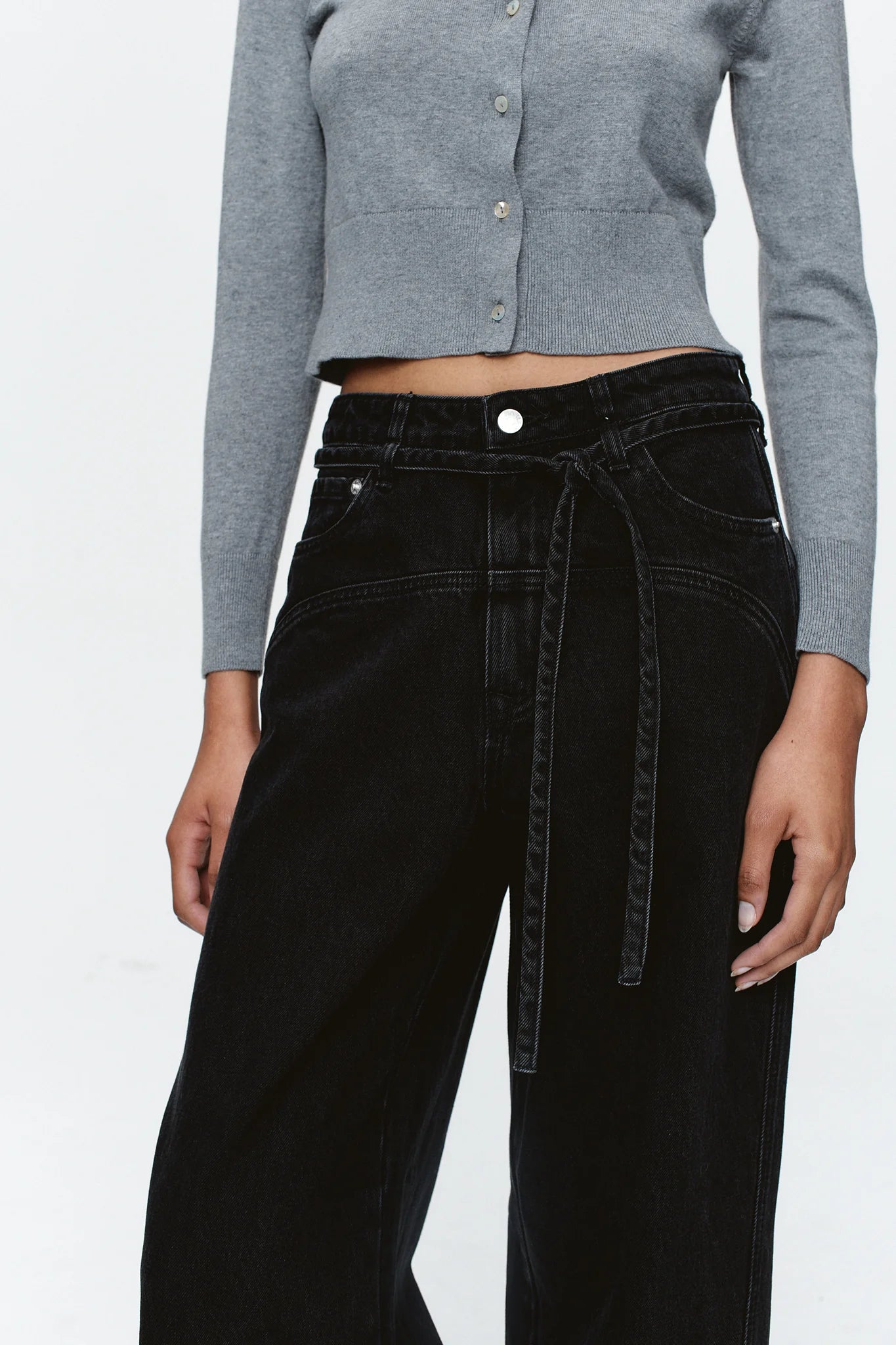 Marle Tie Curve Seam Jean // Black