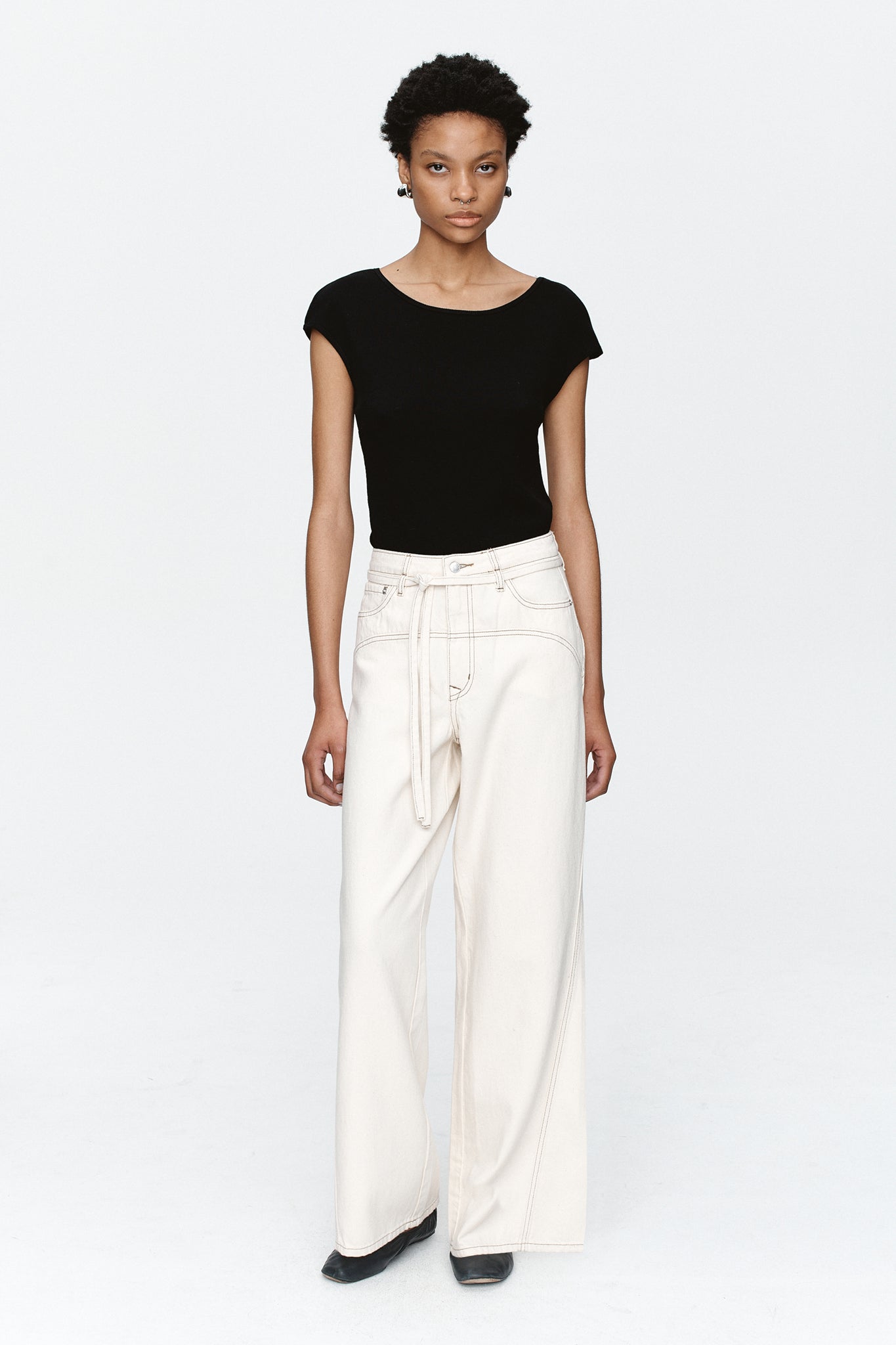 Marle Tie Curve Seam Jean // Ecru