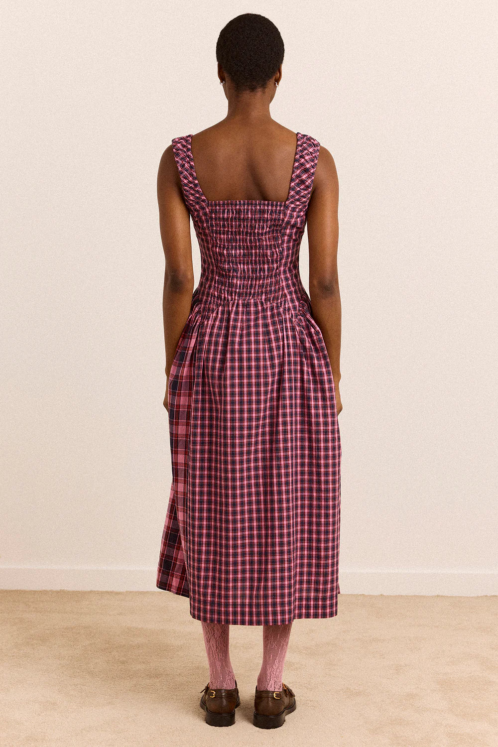 Damson Madder Molly Midi Dress // Magenta Check