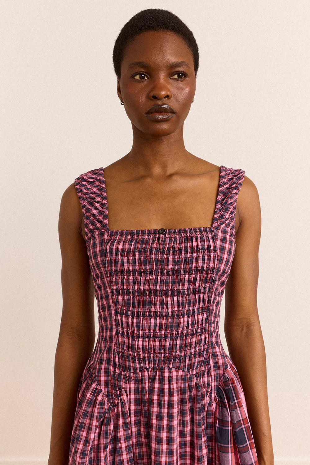 Damson Madder Molly Midi Dress // Magenta Check