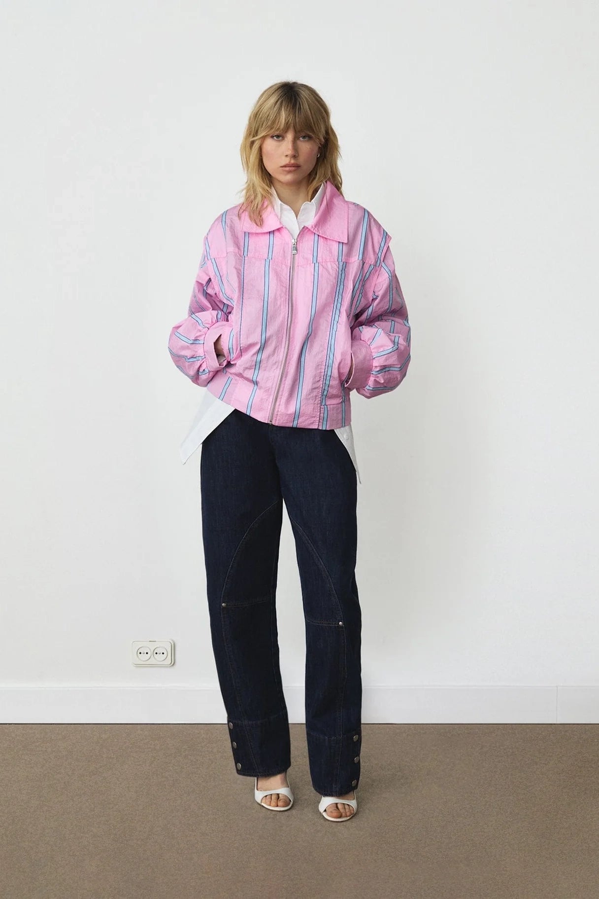 Laagam Watson Striped Bomber Jacket // Pink