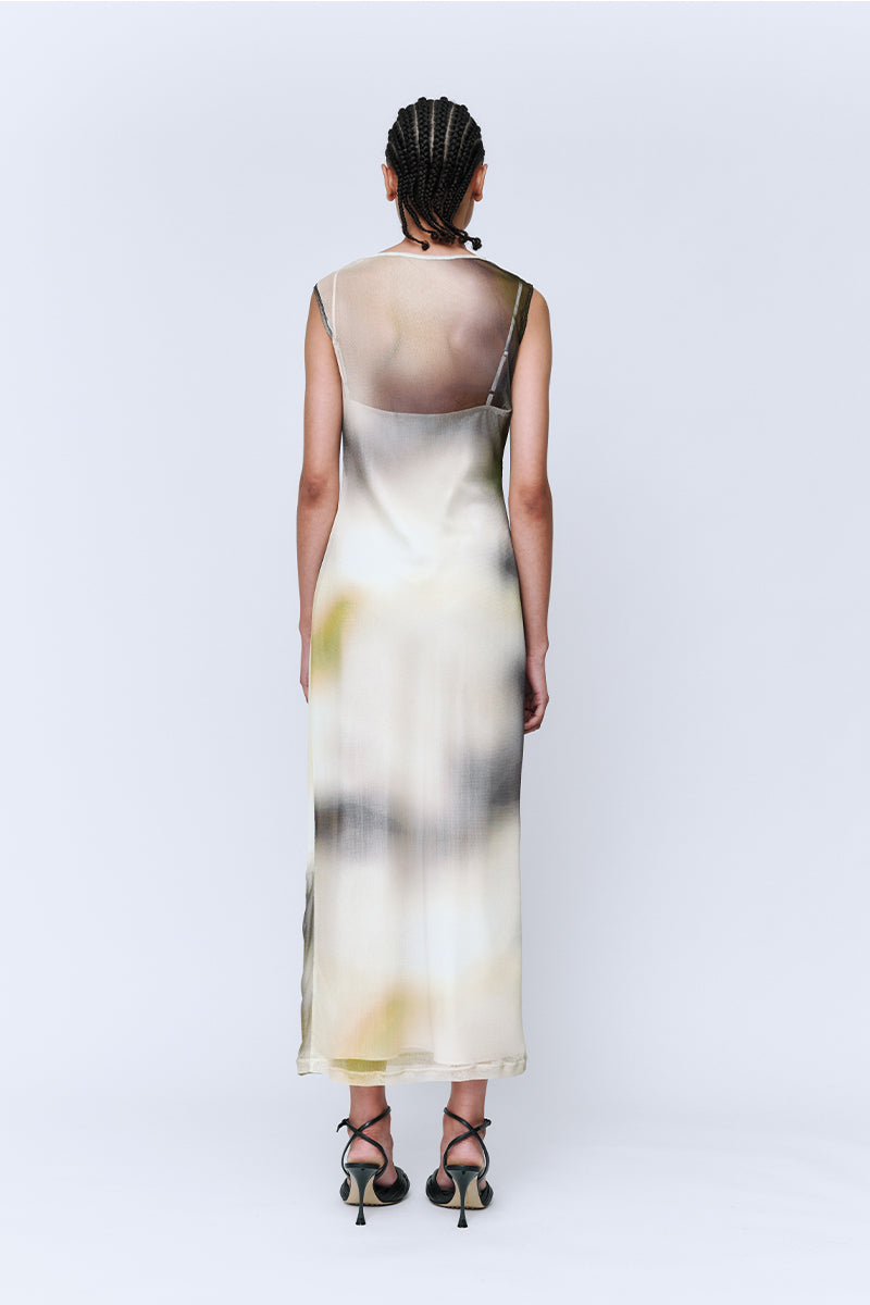Wynn Hamlyn Cowl Silk Mesh Maxi Dress // Acid Forest