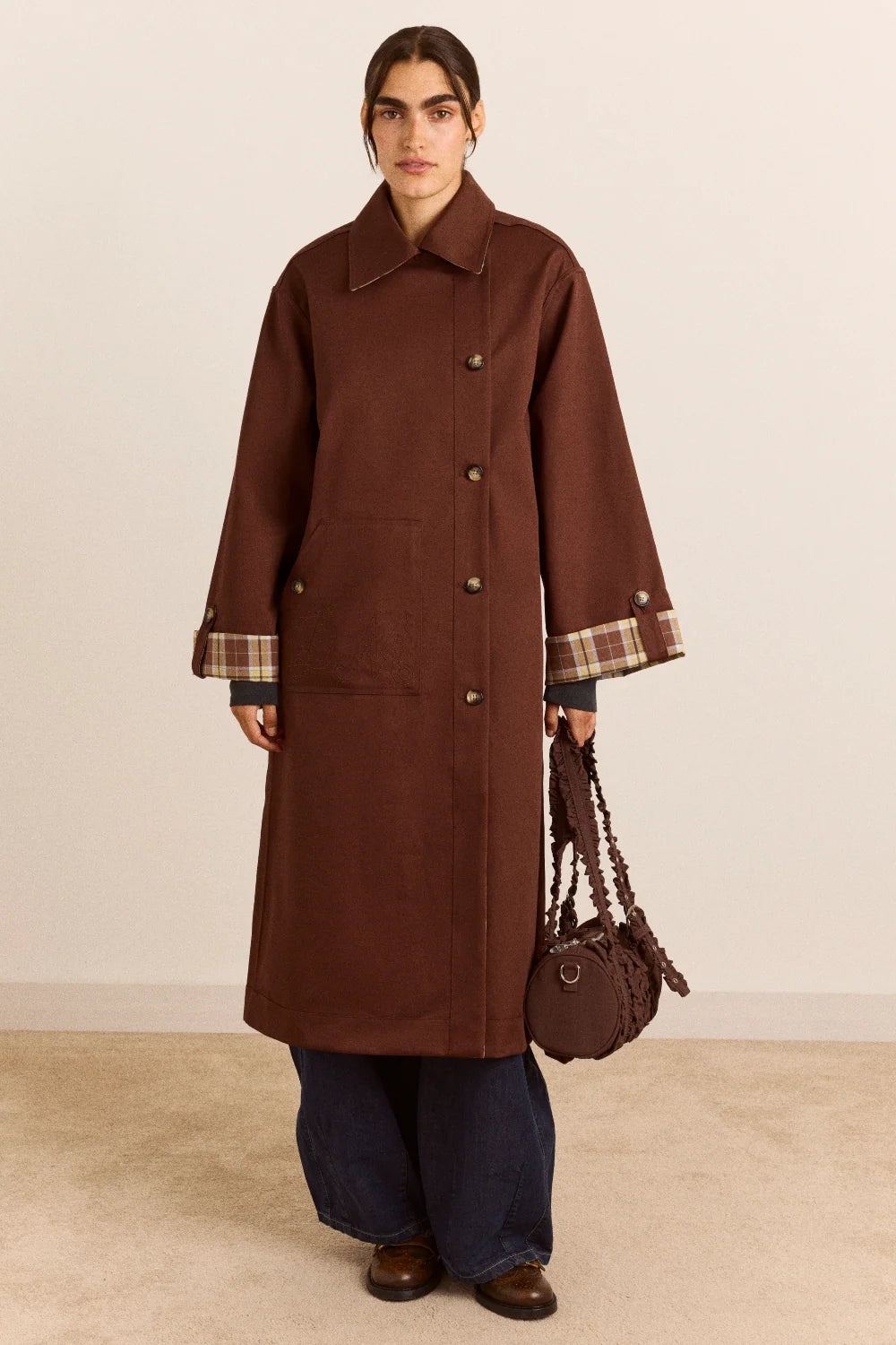Damson Madder Reversible Longline Jerry Trench // Choc