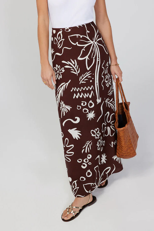 Kitri Mali Coco Palm Print Midi Skirt