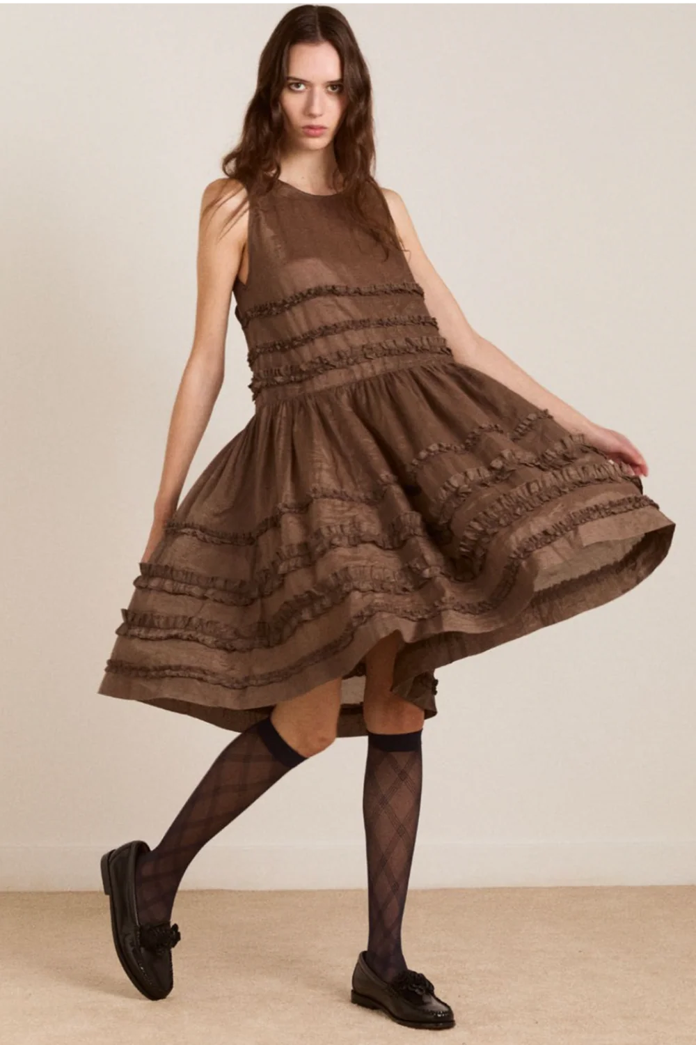 Damson Madder Reed Drop Waist Midi Dress // Chocolate