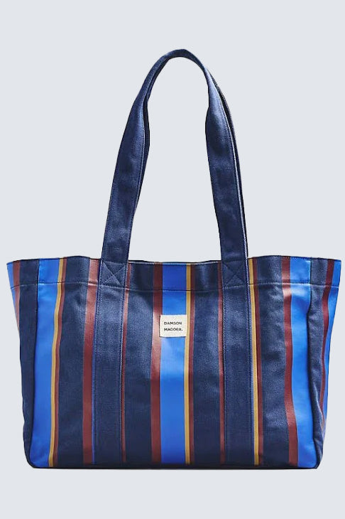 Damson Madder Large DM Canvas Tote // Navy, Tan Stripe