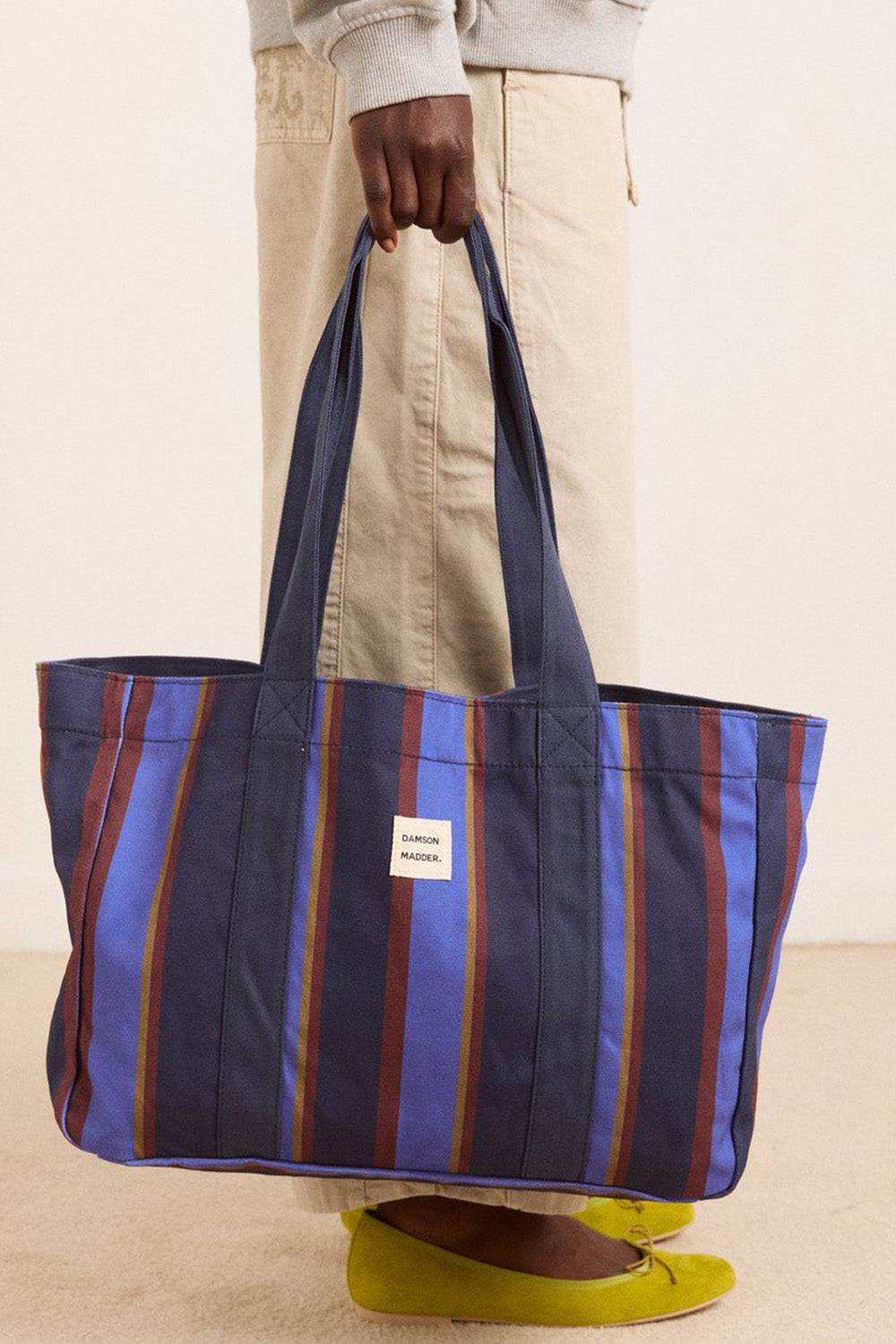 Damson Madder Large DM Canvas Tote // Navy, Tan Stripe