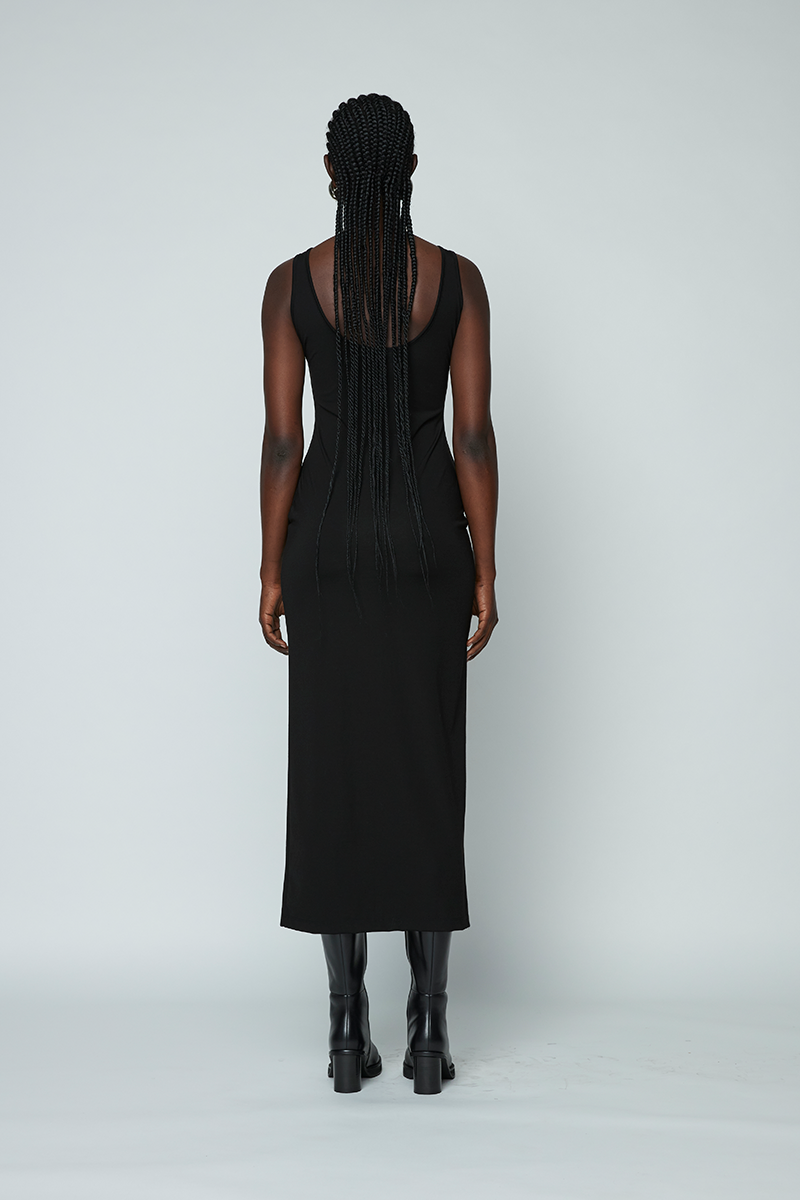 Wynn Hamlyn Rib Strap Maxi Dress // Black
