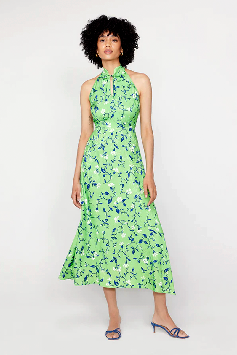 Kitri Willow Green Vine Print Dress