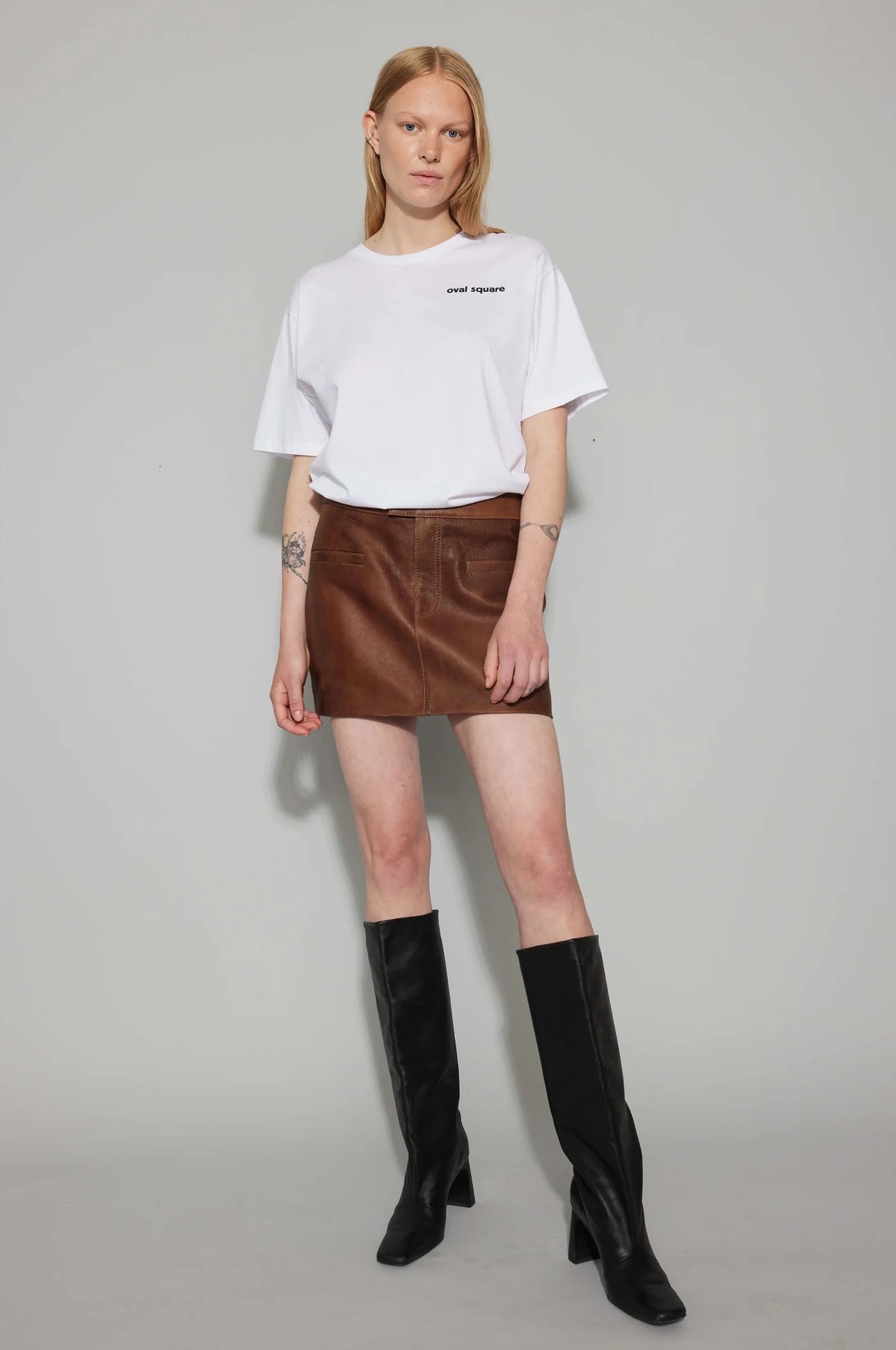 Oval Square Rocky Leather Skirt // Used Brown