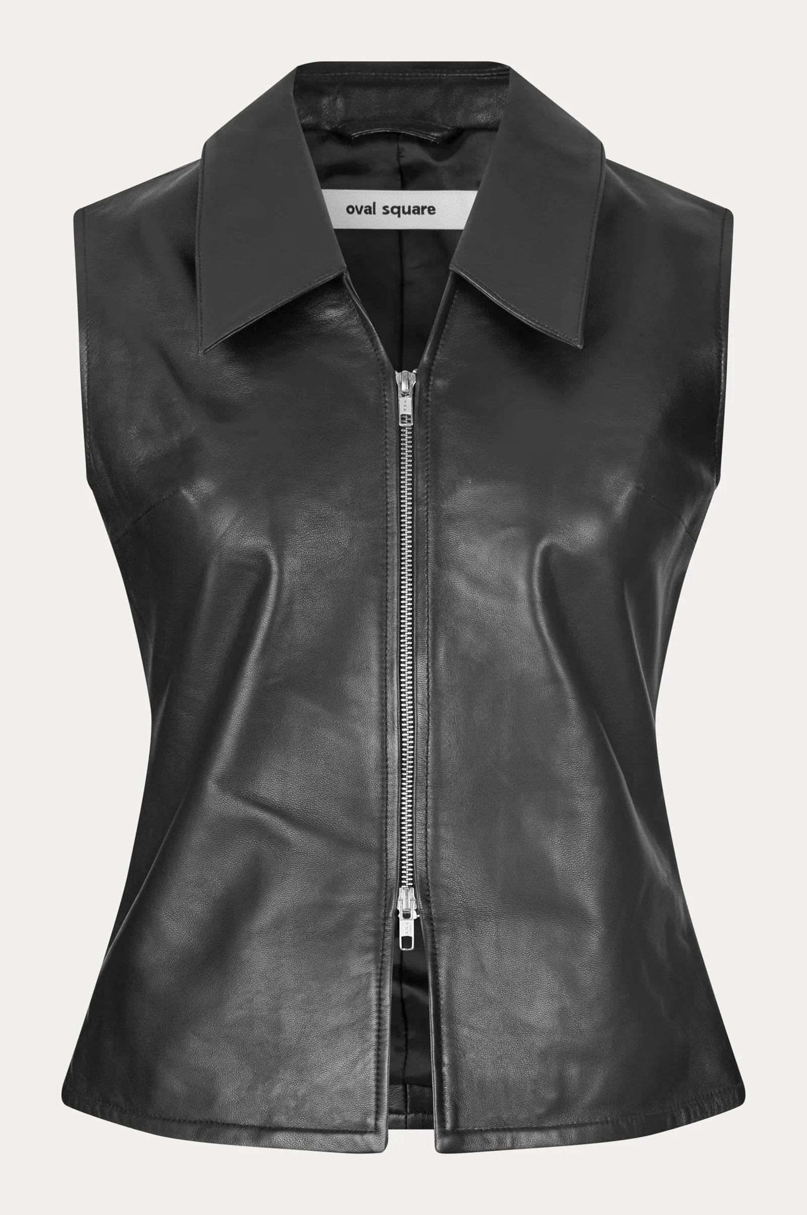 Oval Square Deep Leather Vest // Black