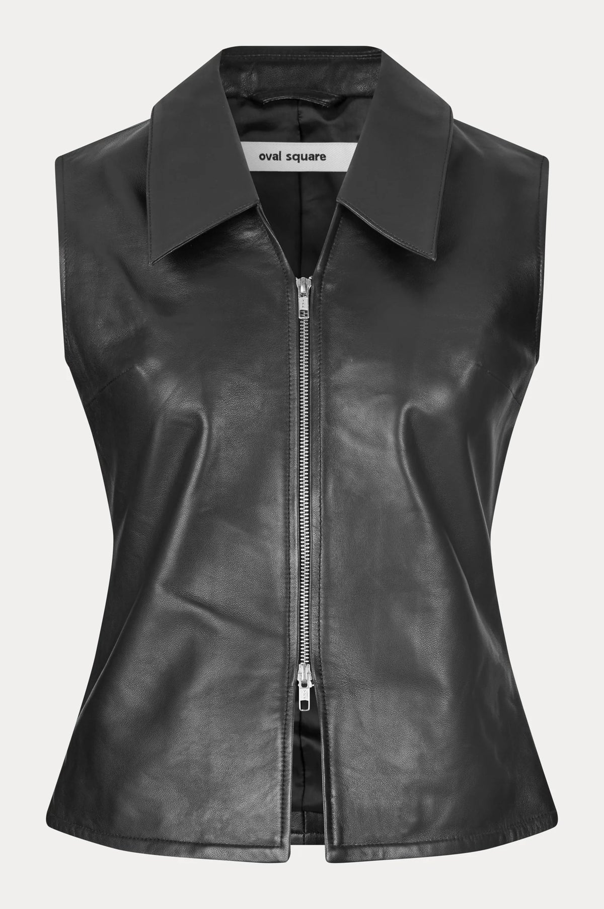 Oval Square Deep Leather Vest // Black