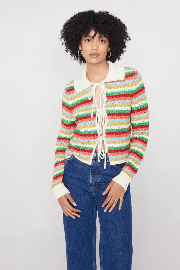 Kitri Evie Multi Striped Crochet Knit Top