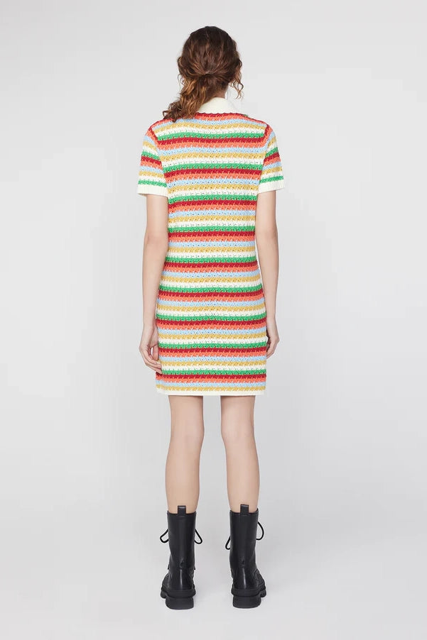 Kitri Ridley Multi Striped Crochet Knit Mini Dress