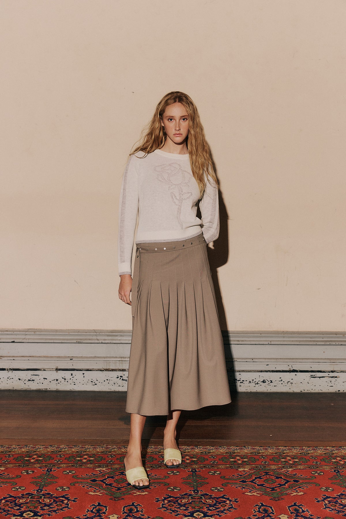 Muse Greta Pleat Skirt // Olive Taupe