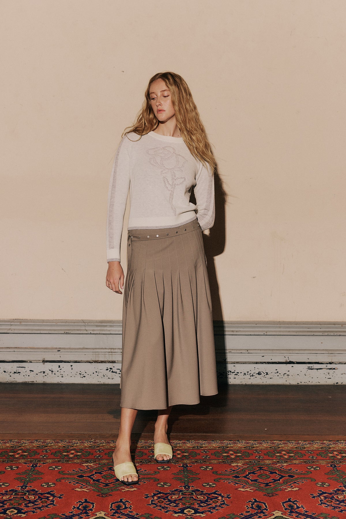 Muse Greta Pleat Skirt // Olive Taupe