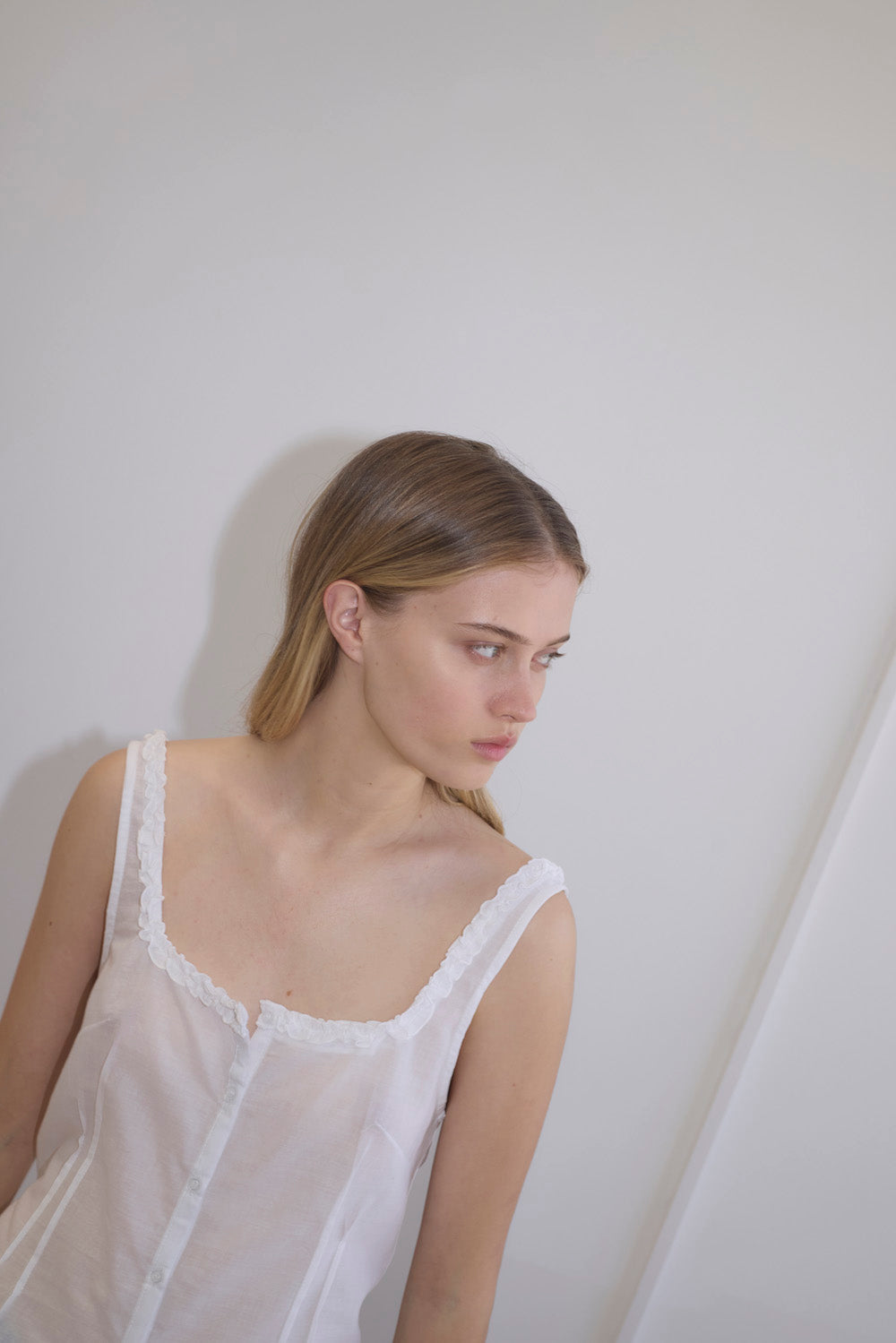 Deiji Studios Button Frill Top // White