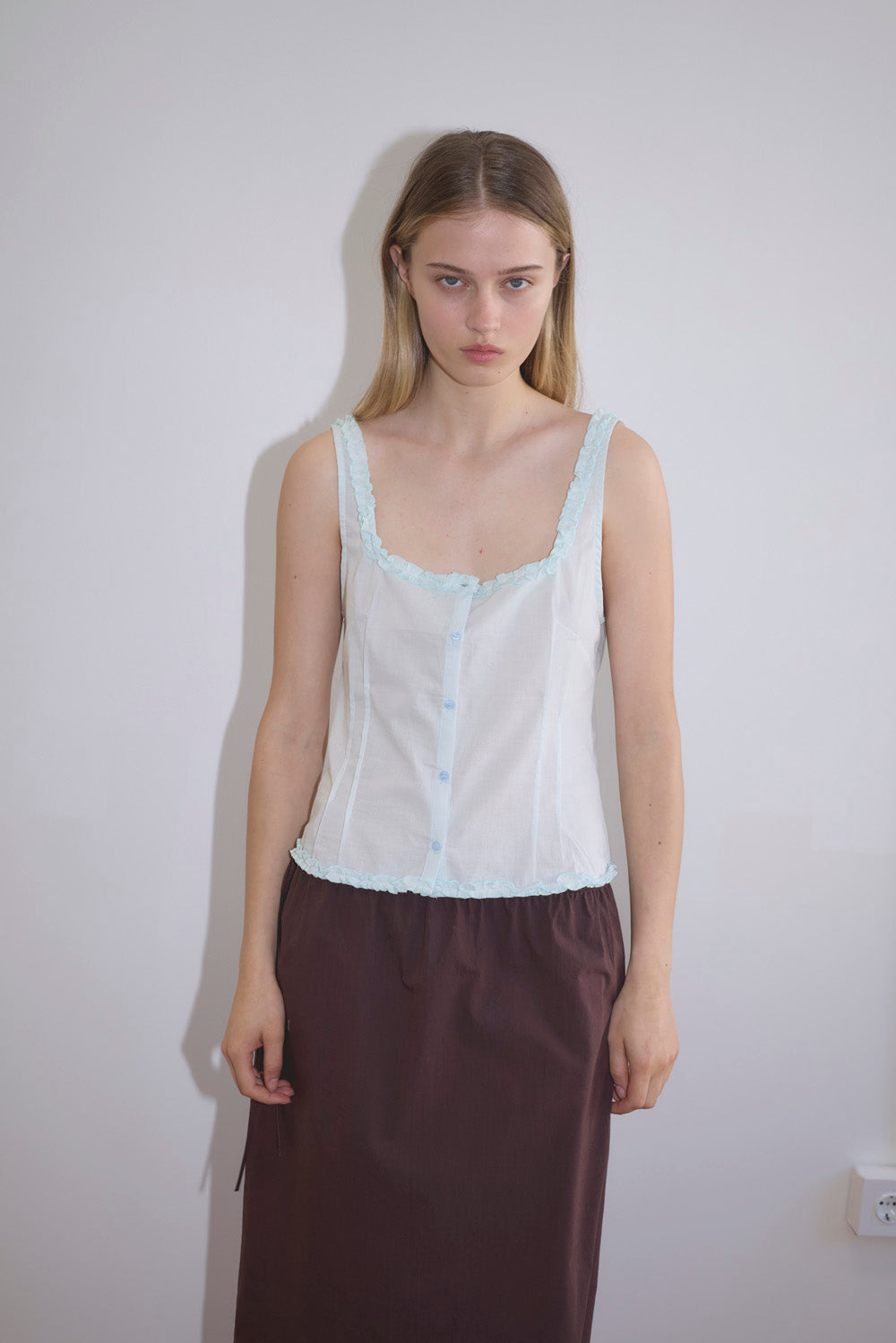 Deiji Studios Button Frill Top // Mint