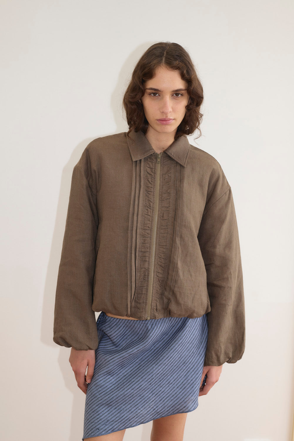Deiji Studios Pintuck Jacket // Khaki Stripe