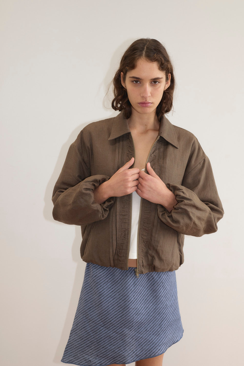 Deiji Studios Pintuck Jacket // Khaki Stripe