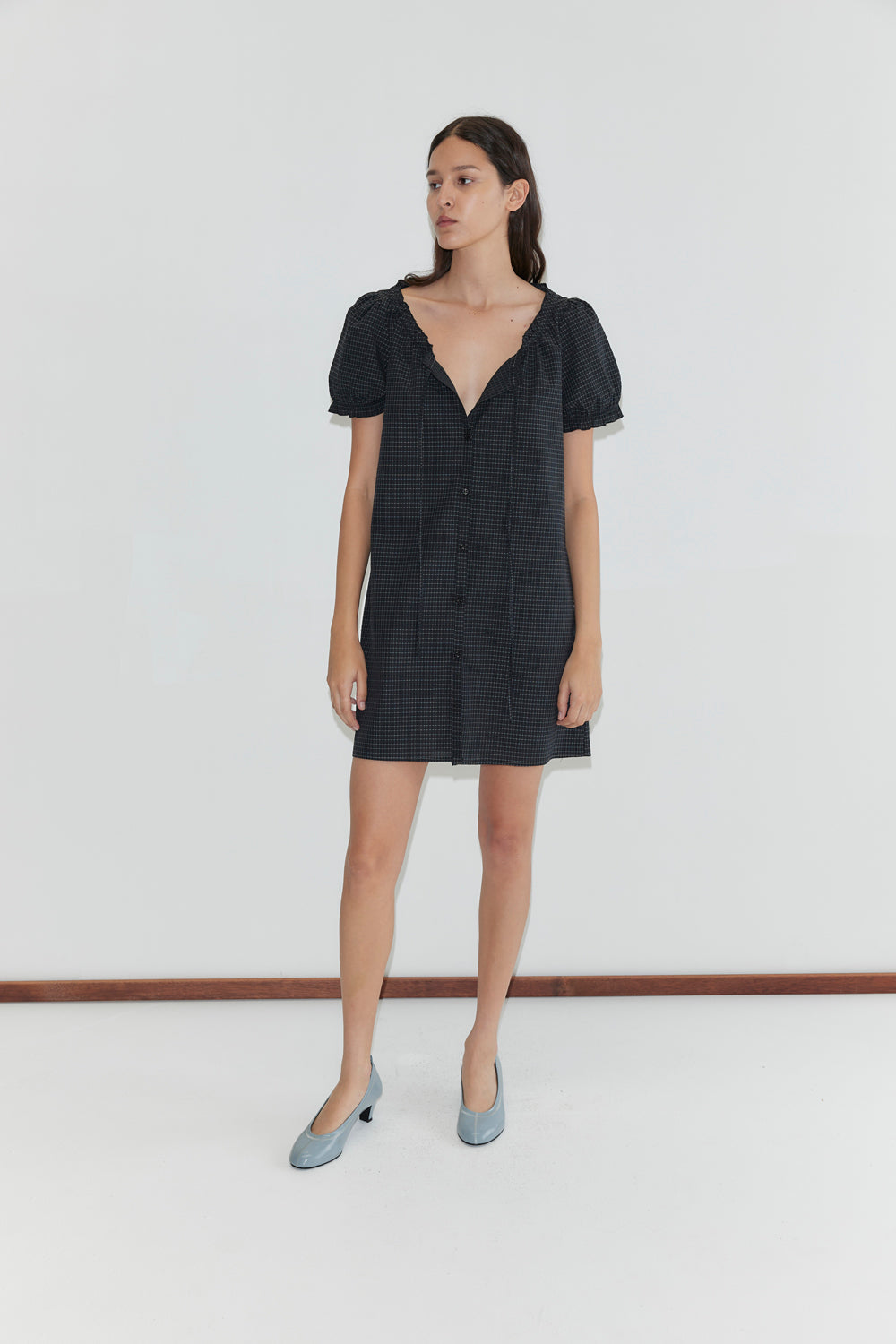 Deiji Studios Buttoned Mini Dress // Mono Grid