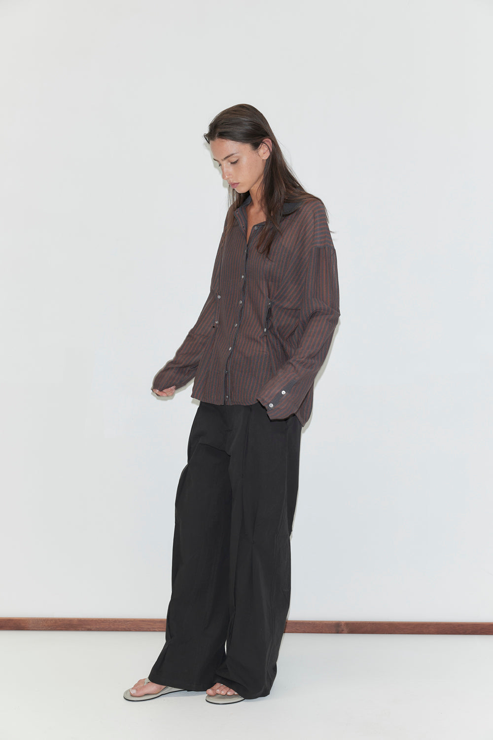 Deiji Studios Knit  Shirt // Brown Grey Stripe