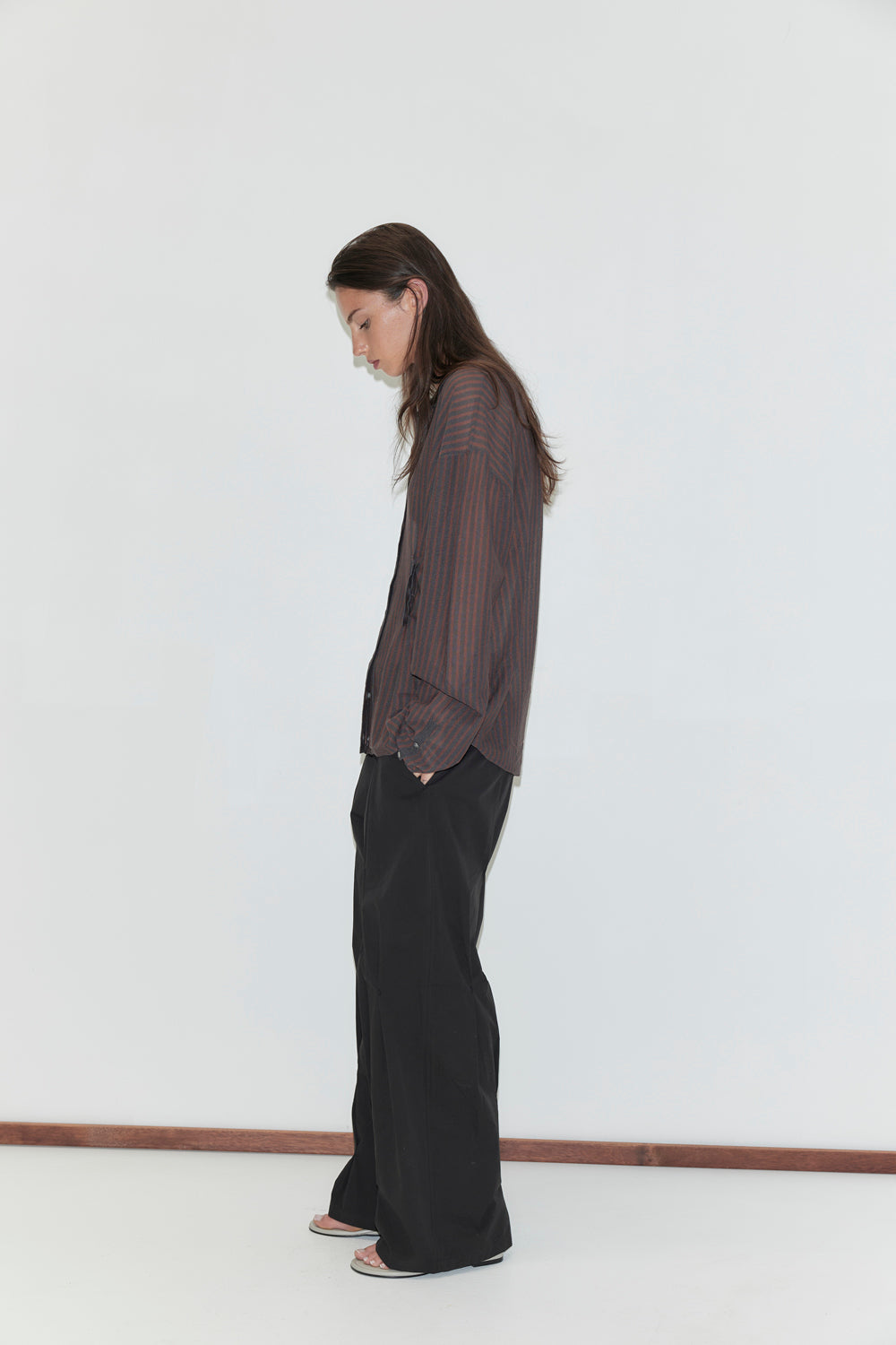 Deiji Studios Knit  Shirt // Brown Grey Stripe