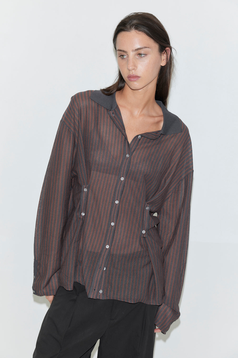 Deiji Studios Knit  Shirt // Brown Grey Stripe