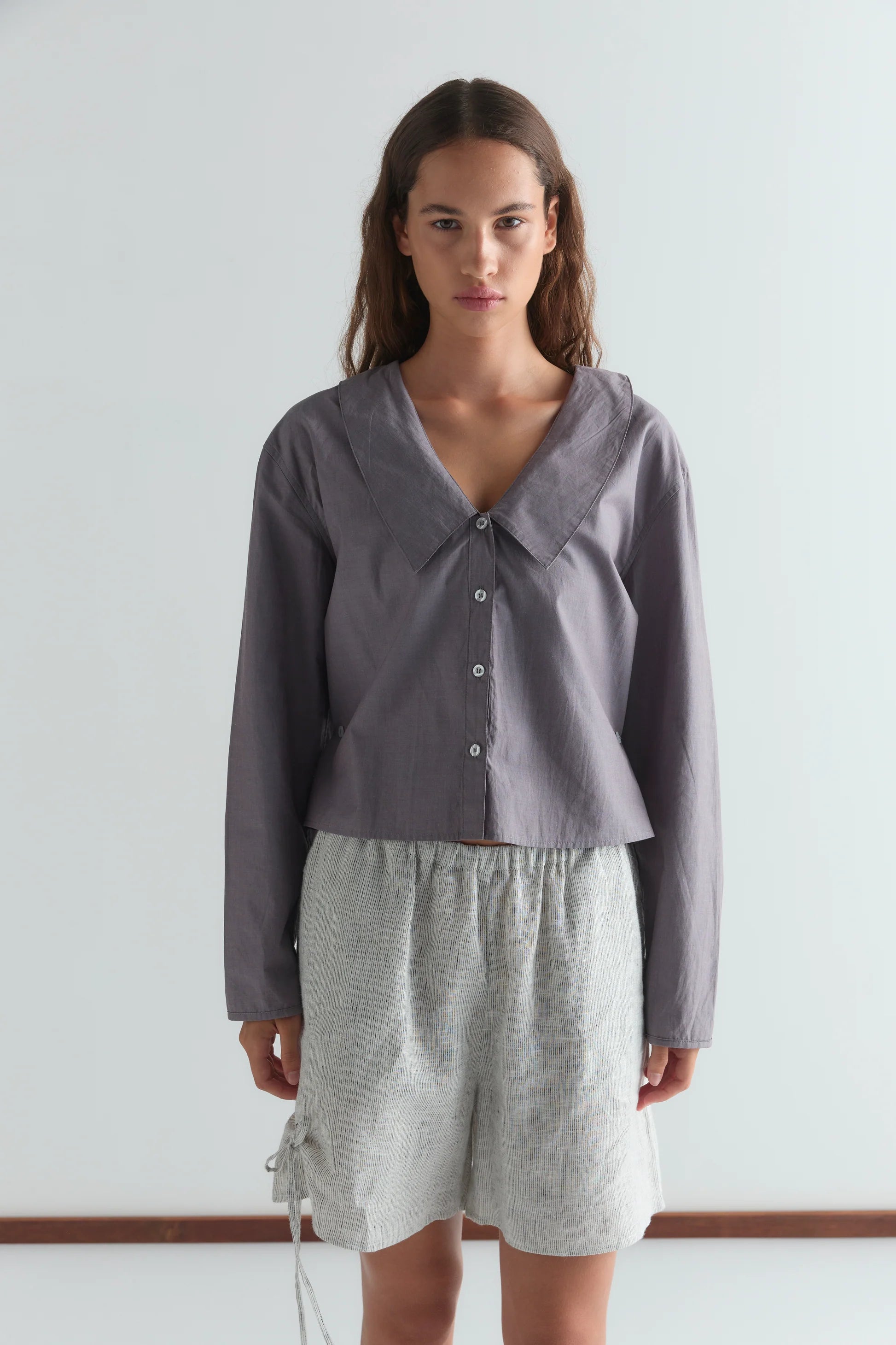 Deiji Studios Waist Button Shirt // Currant