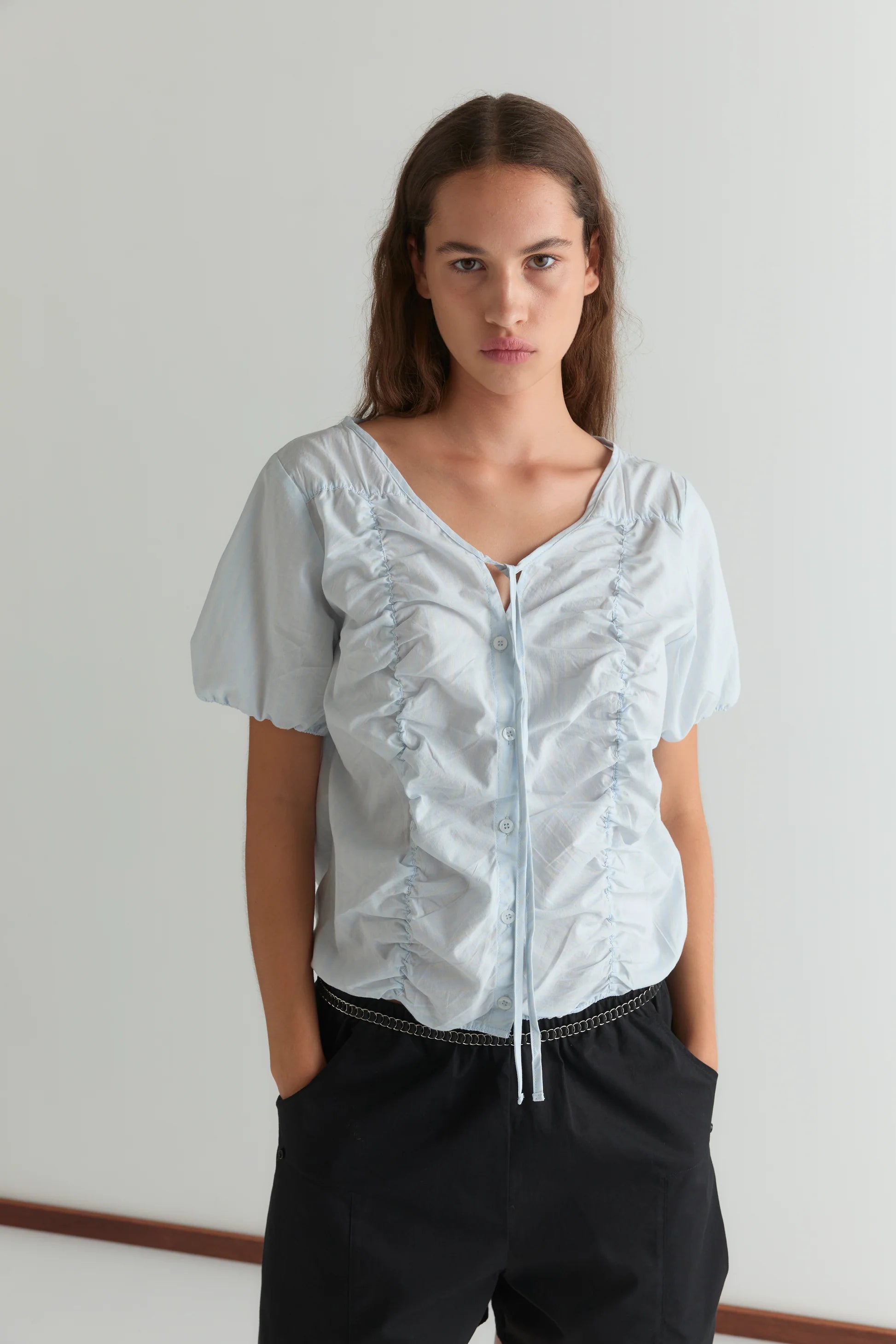 Deiji Studios Crinkle Top // Powder Blue Stripe