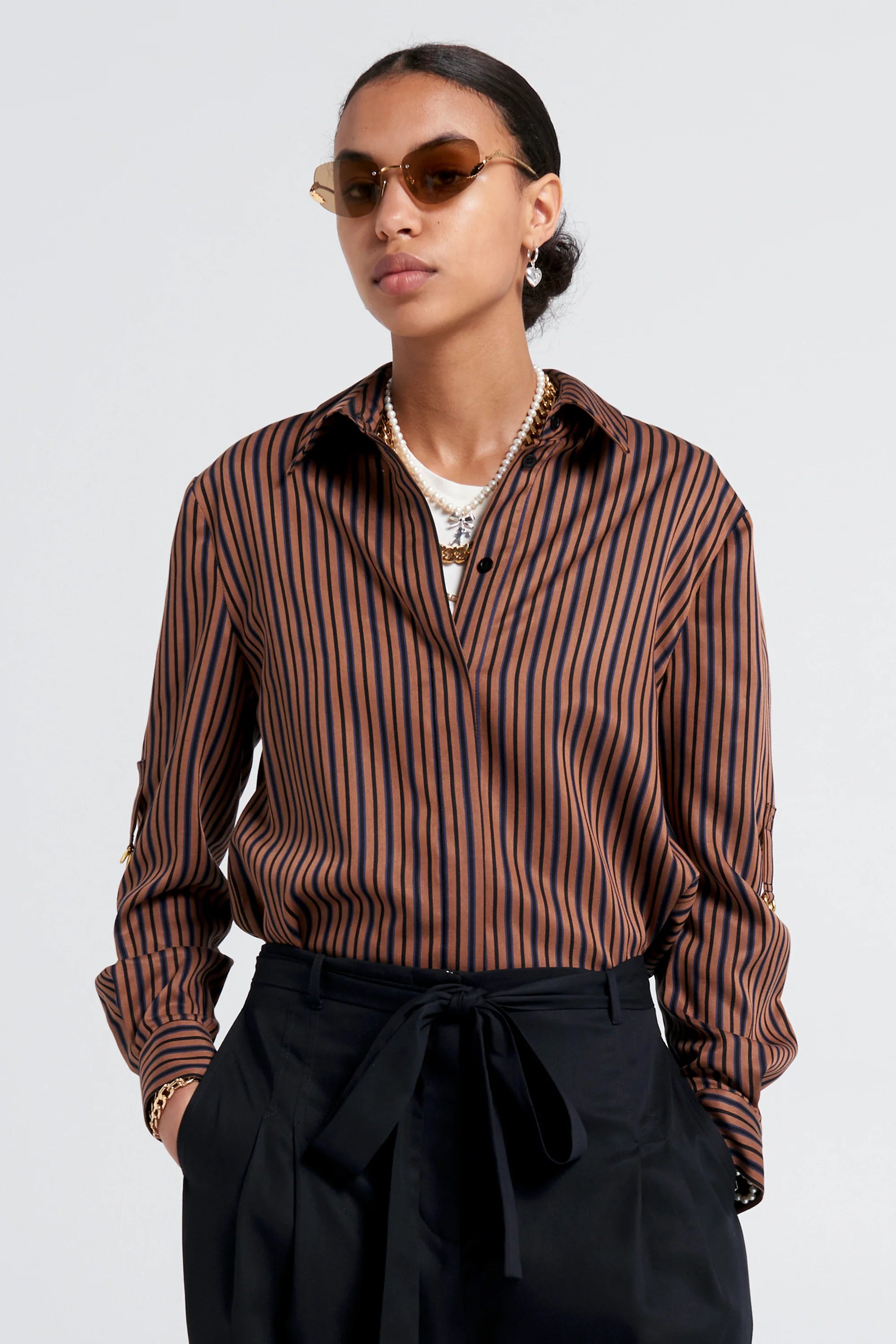Karen Walker Avenue Shirt // Brown Multi Stripe