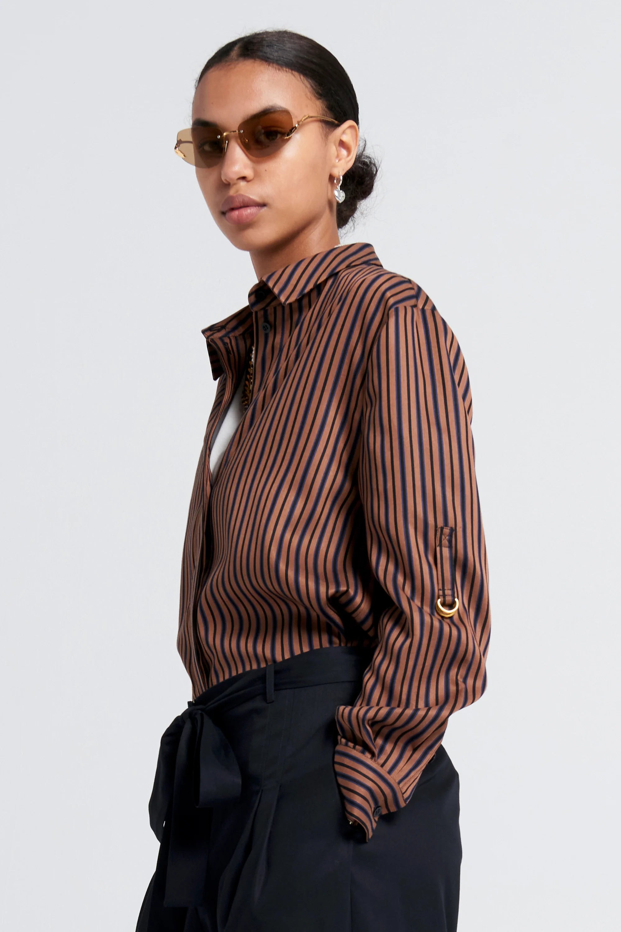 Karen Walker Avenue Shirt // Brown Multi Stripe