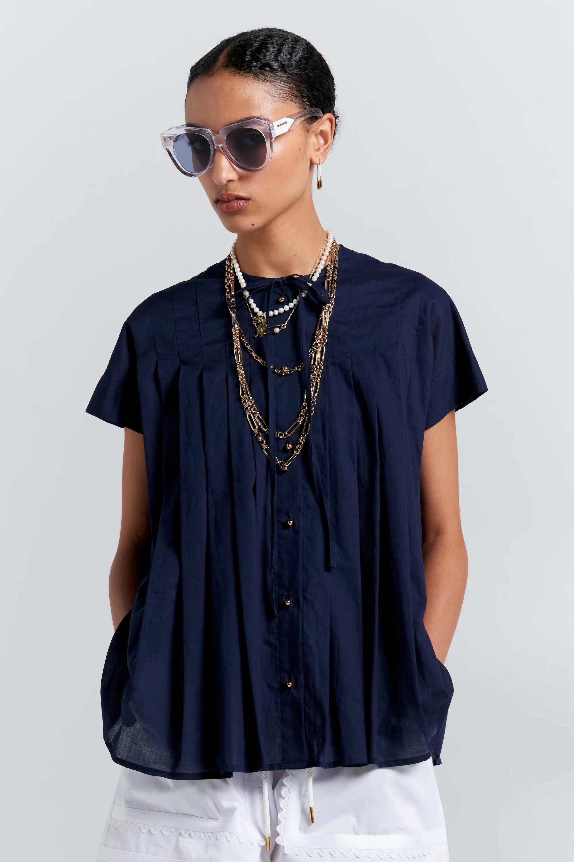 Karen Walker Furrow Sleeveless Shirt // Navy