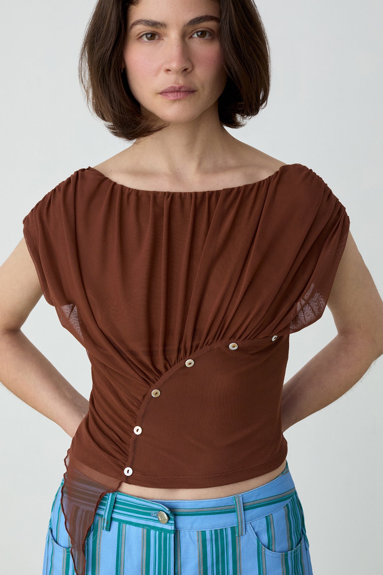 Laagam Gemini Draped Top // Brown