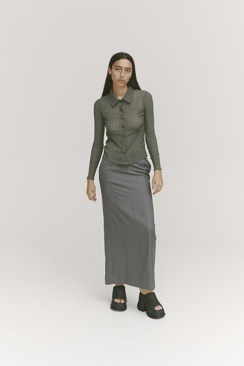 PV All Day Maxi Skirt // Grey Pinstripe