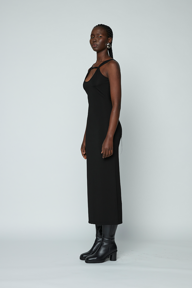 Wynn Hamlyn Rib Strap Maxi Dress // Black