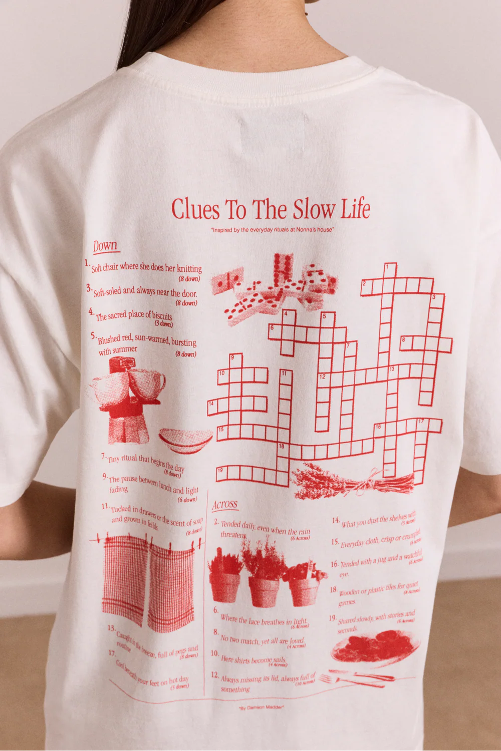Damson Madder Slow Life Crossword Tee // Ecru