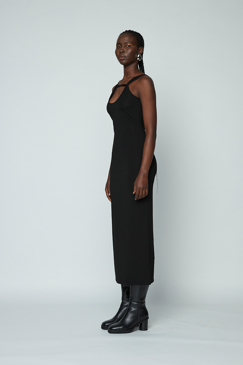 Wynn Hamlyn Rib Strap Maxi Dress // Black