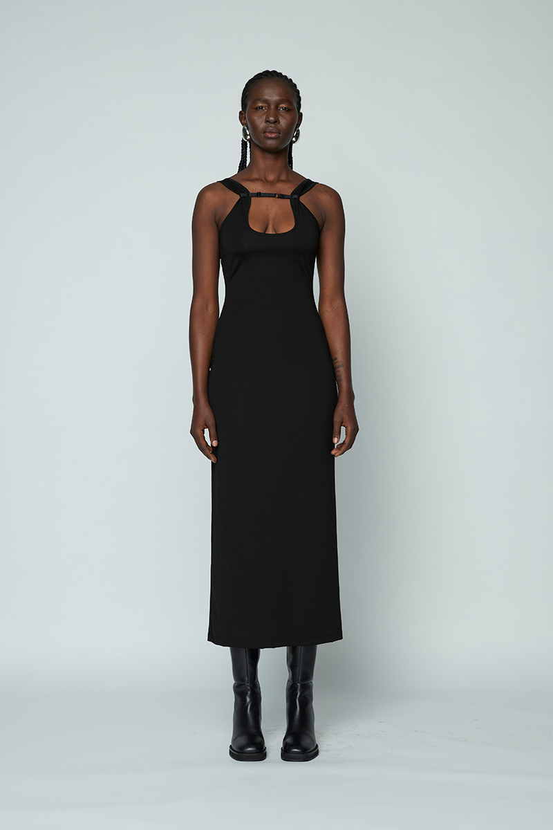 Wynn Hamlyn Rib Strap Maxi Dress // Black