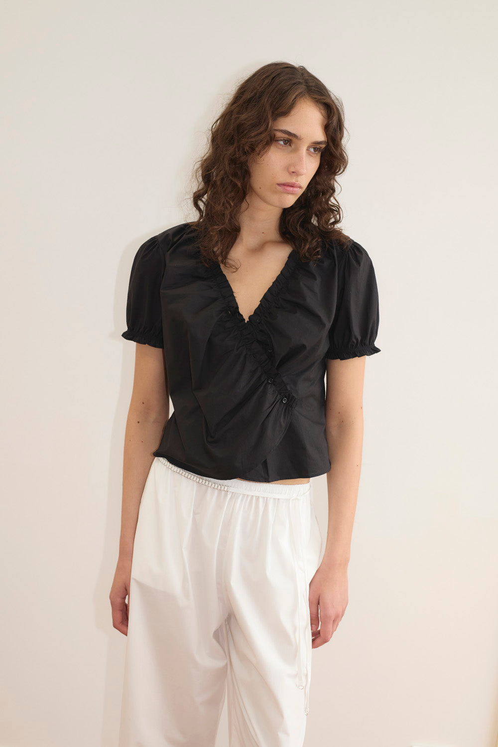 Deiji Studios Cross Frill Top // Black