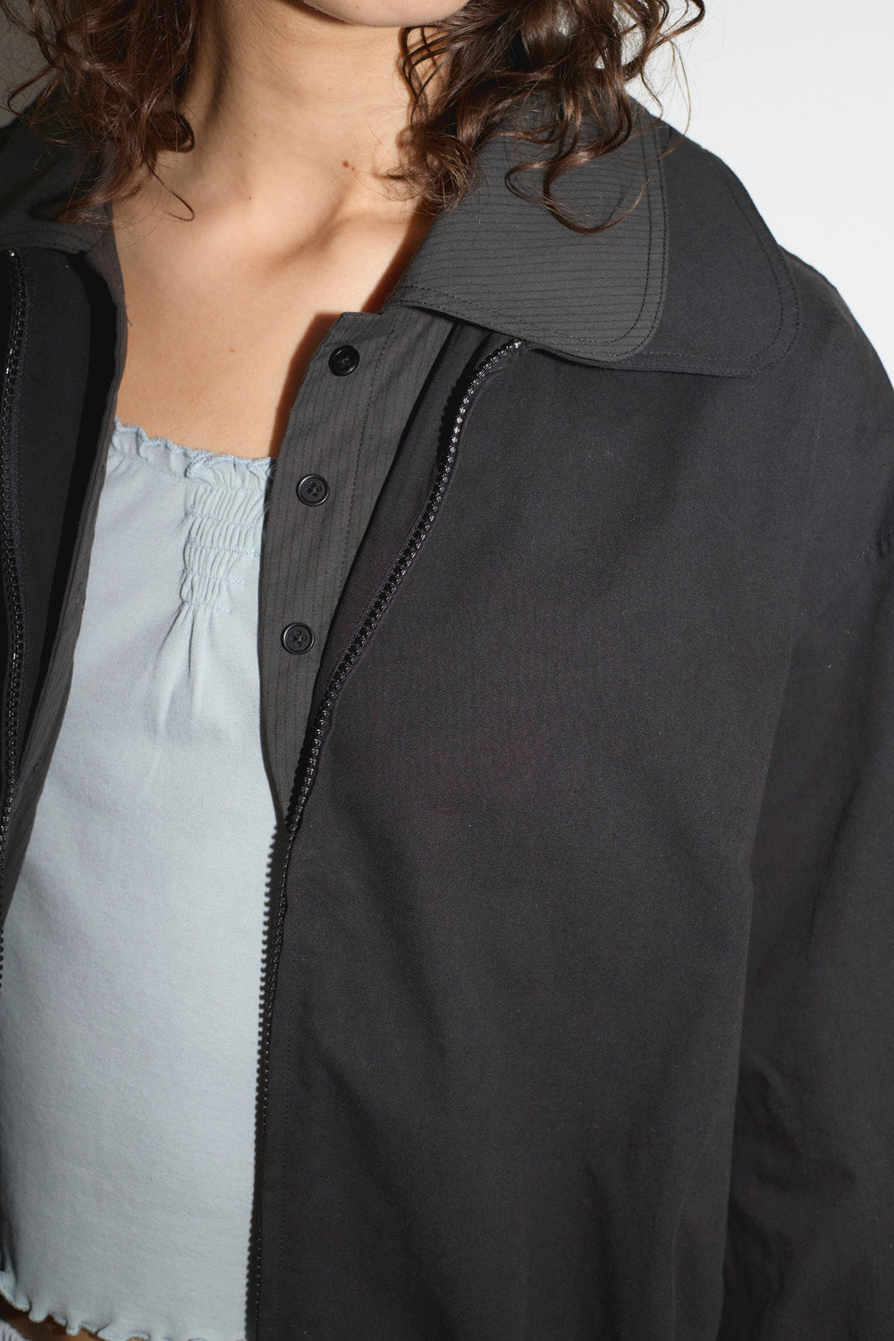 Deiji Studios Collared Zip Jacket // Black Contrast