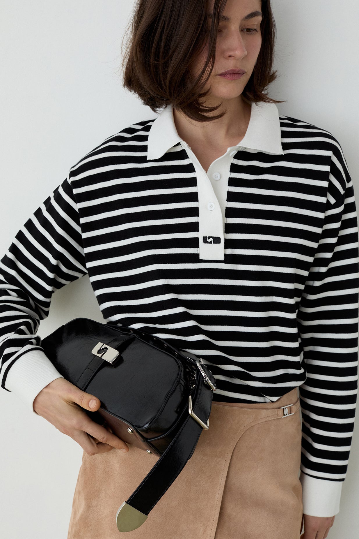 Laagam Duse Longsleeve Polo Tee // Black Striped