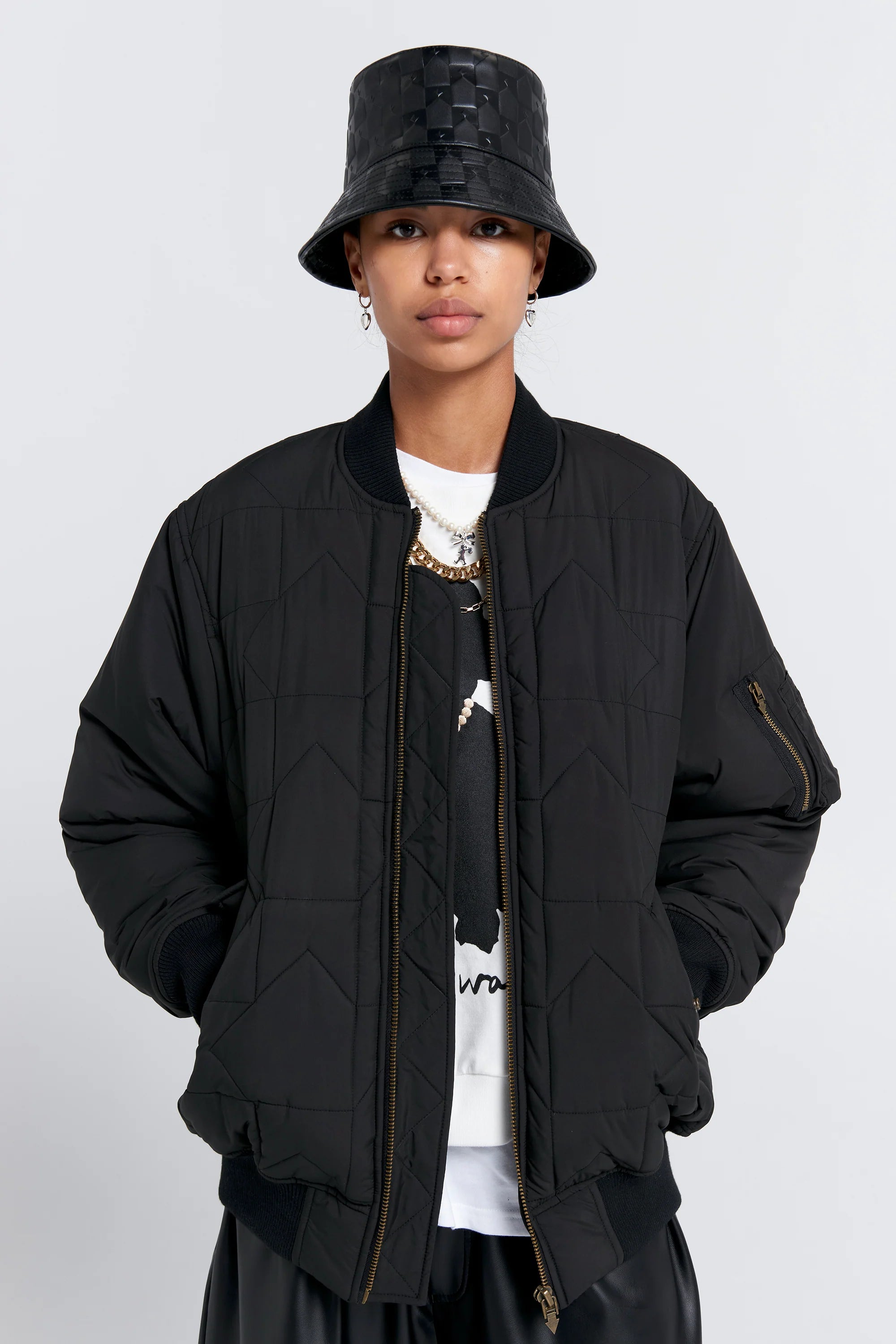 Karen Walker Quilted Bomber Jacket // Black