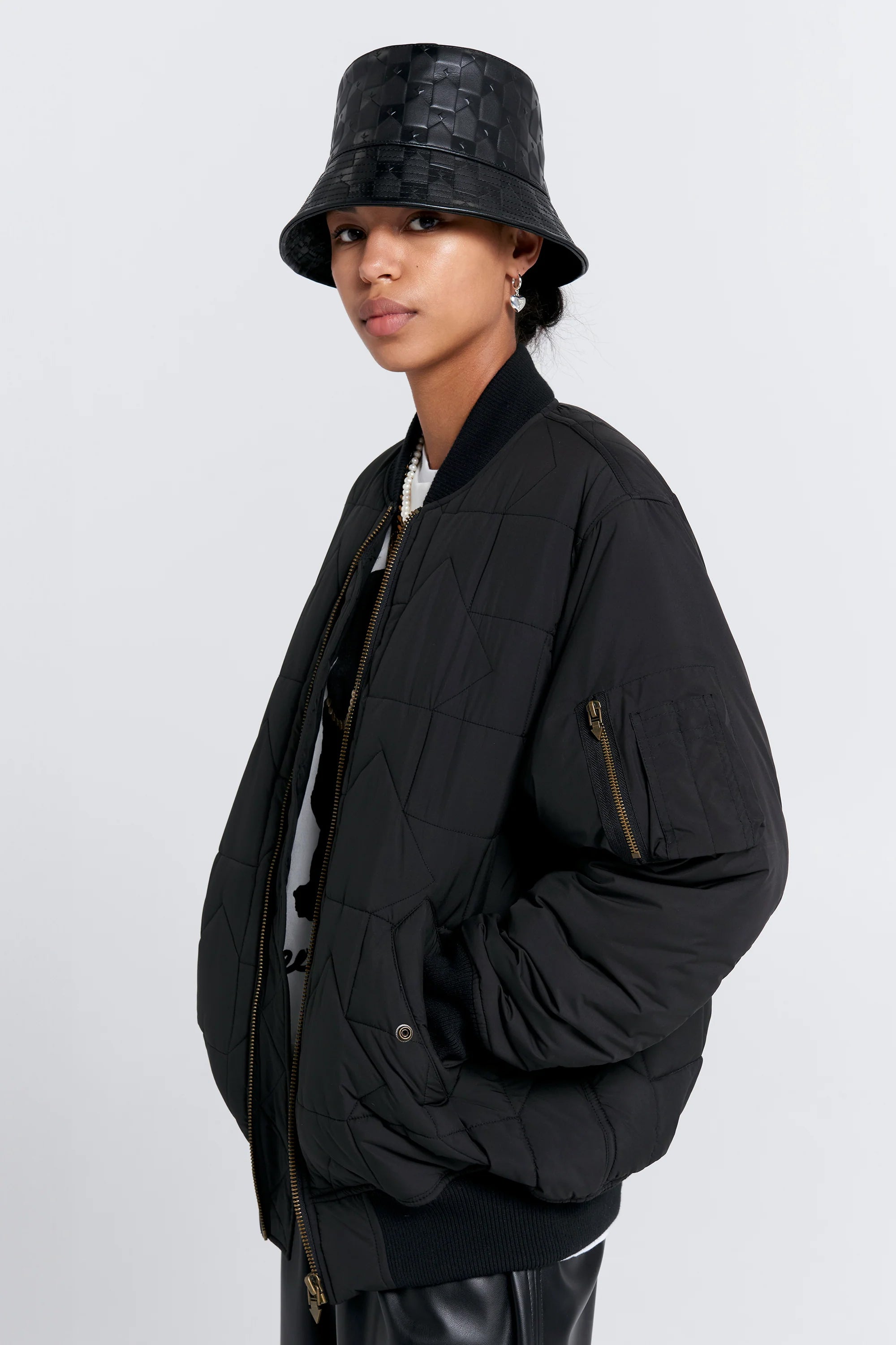 Karen Walker Quilted Bomber Jacket // Black