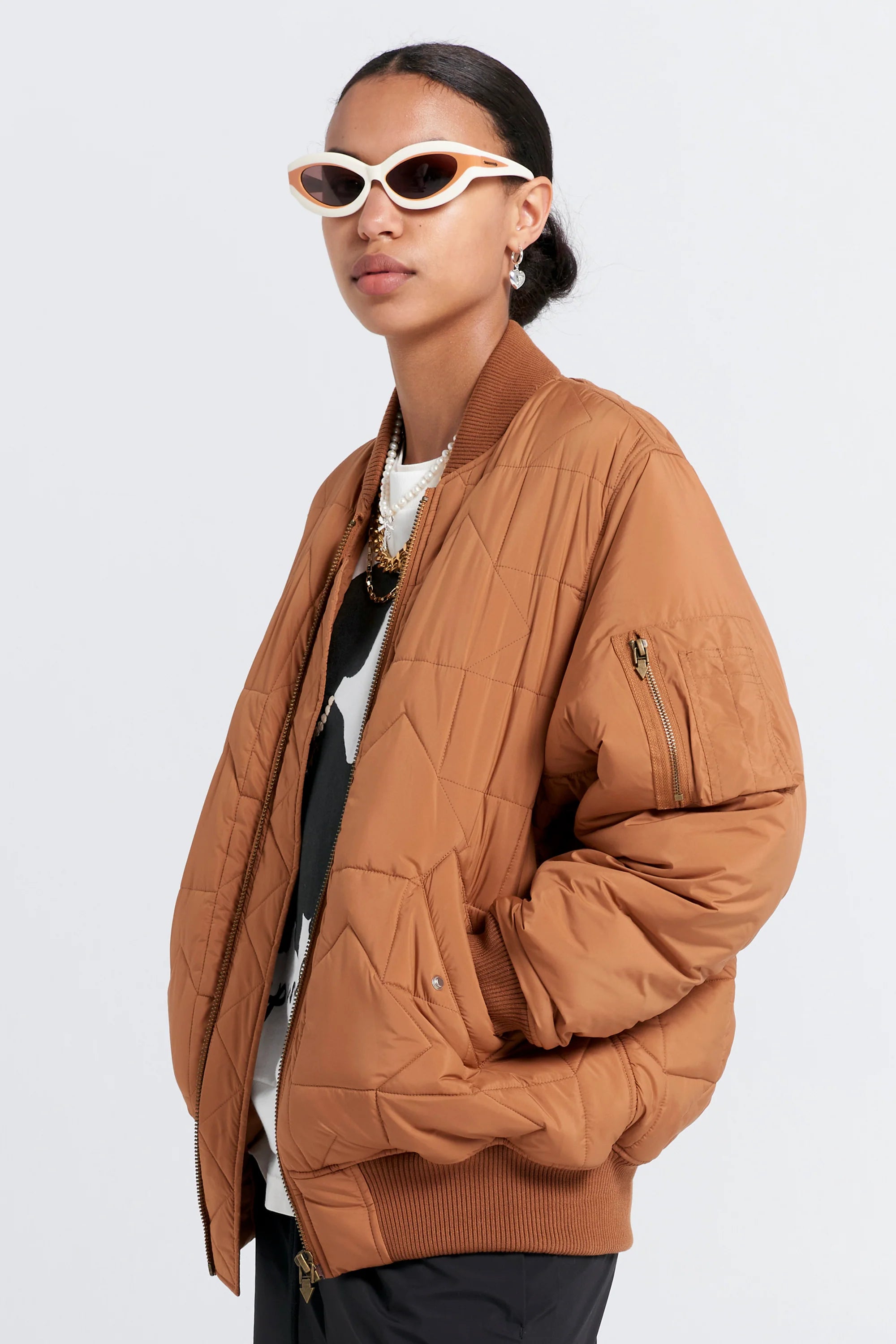 Karen Walker Quilted Bomber Jacket // Dark Tan