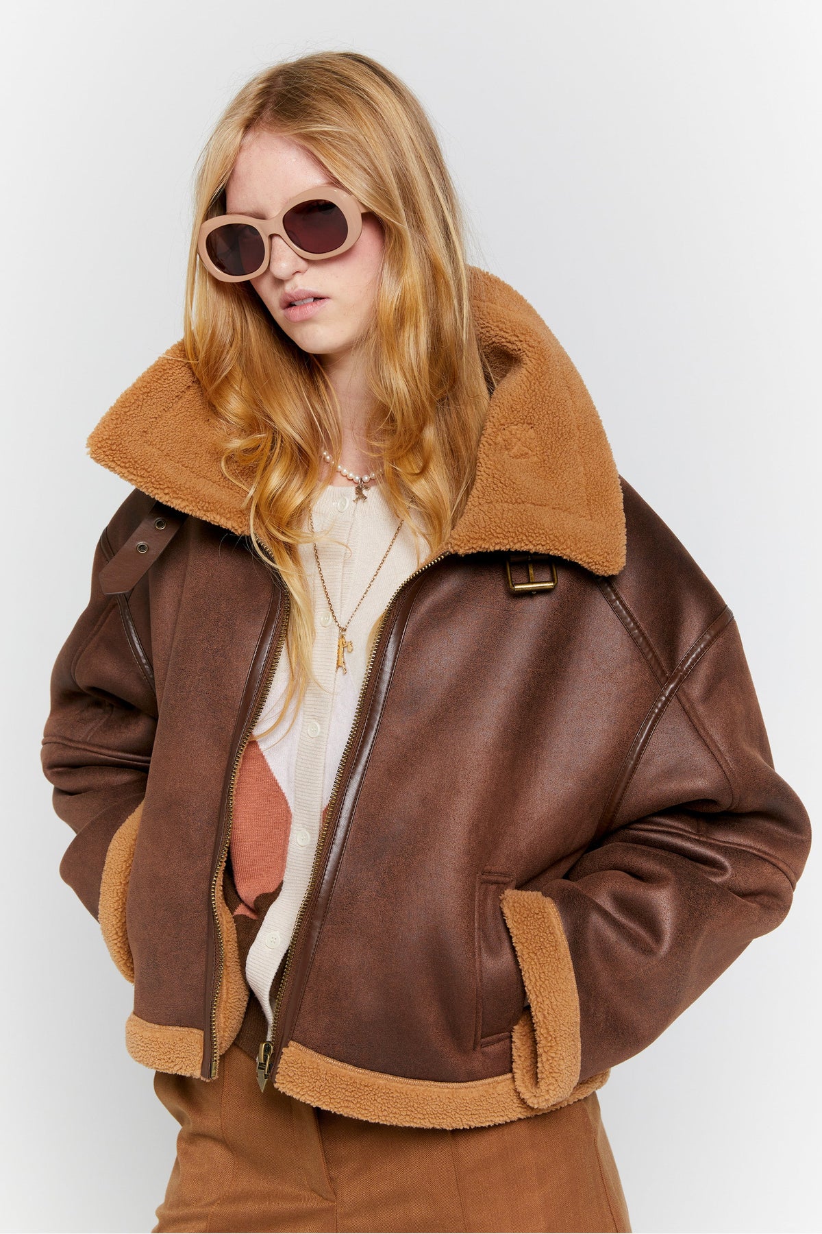 Karen Walker Cropped Aviator Jacket // Brown, Chestnut